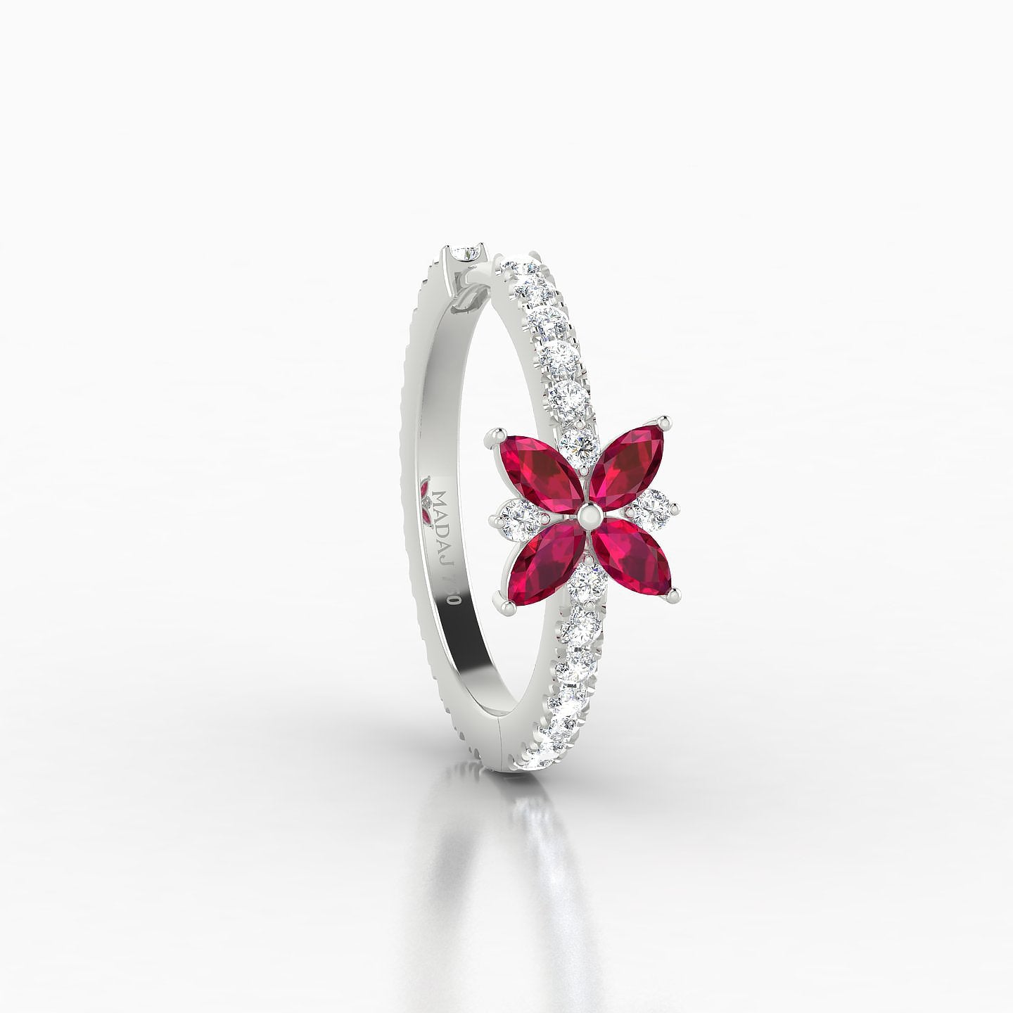 Aurore | 18k White Gold 11 mm Flower Ruby & Diamond Hoop Piercing