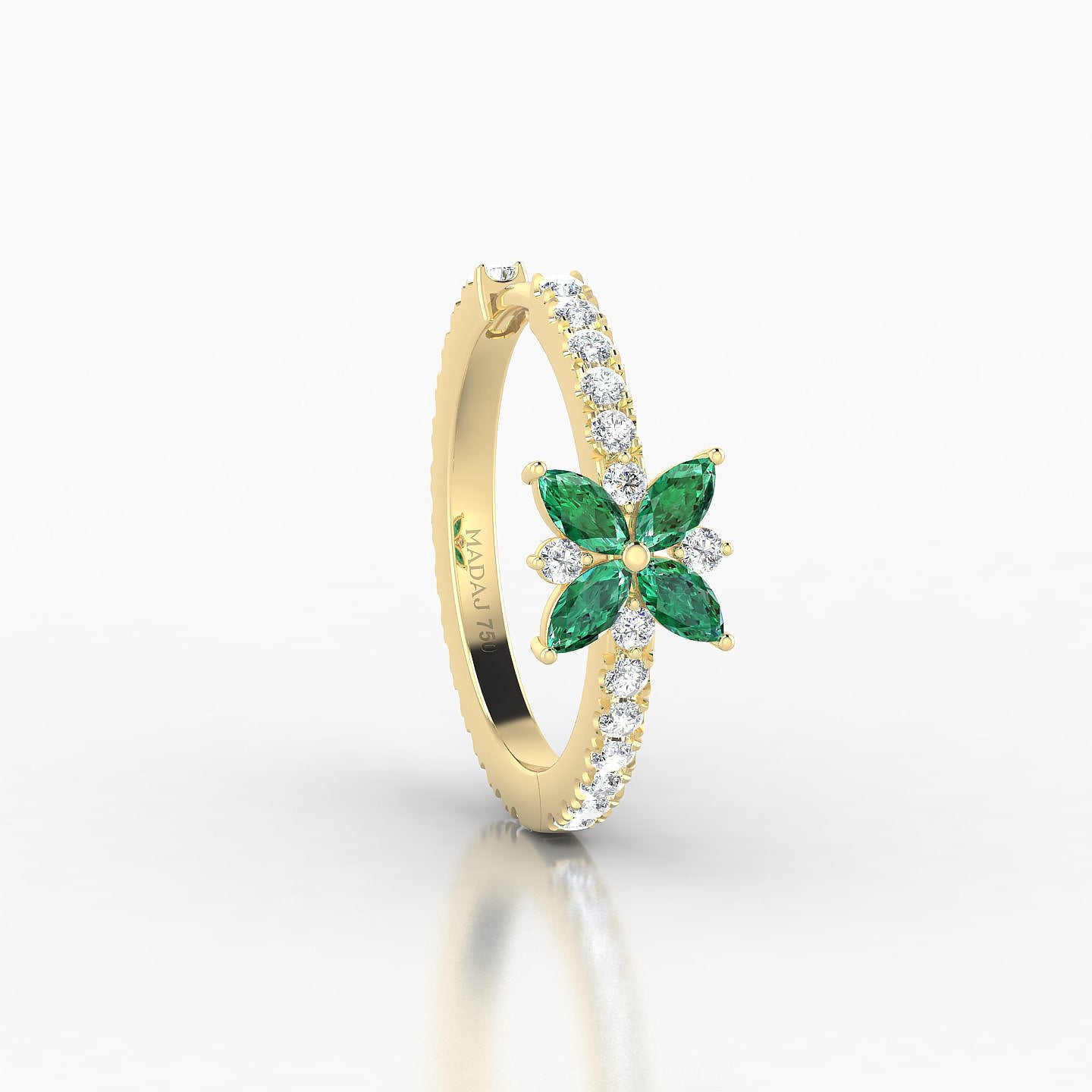 Aurore | 18k Yellow Gold 11 mm Flower Emerald & Diamond Hoop Piercing