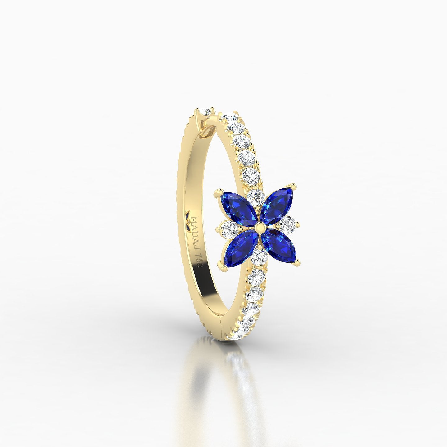 Aurore | 18k Yellow Gold 11 mm Flower Sapphire & Diamond Hoop Piercing