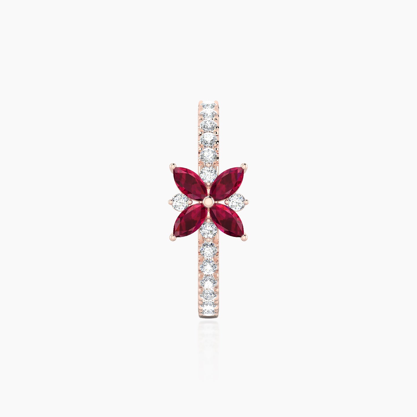 Aurore | 18k Rose Gold 11 mm Flower Ruby & Diamond Hoop Piercing