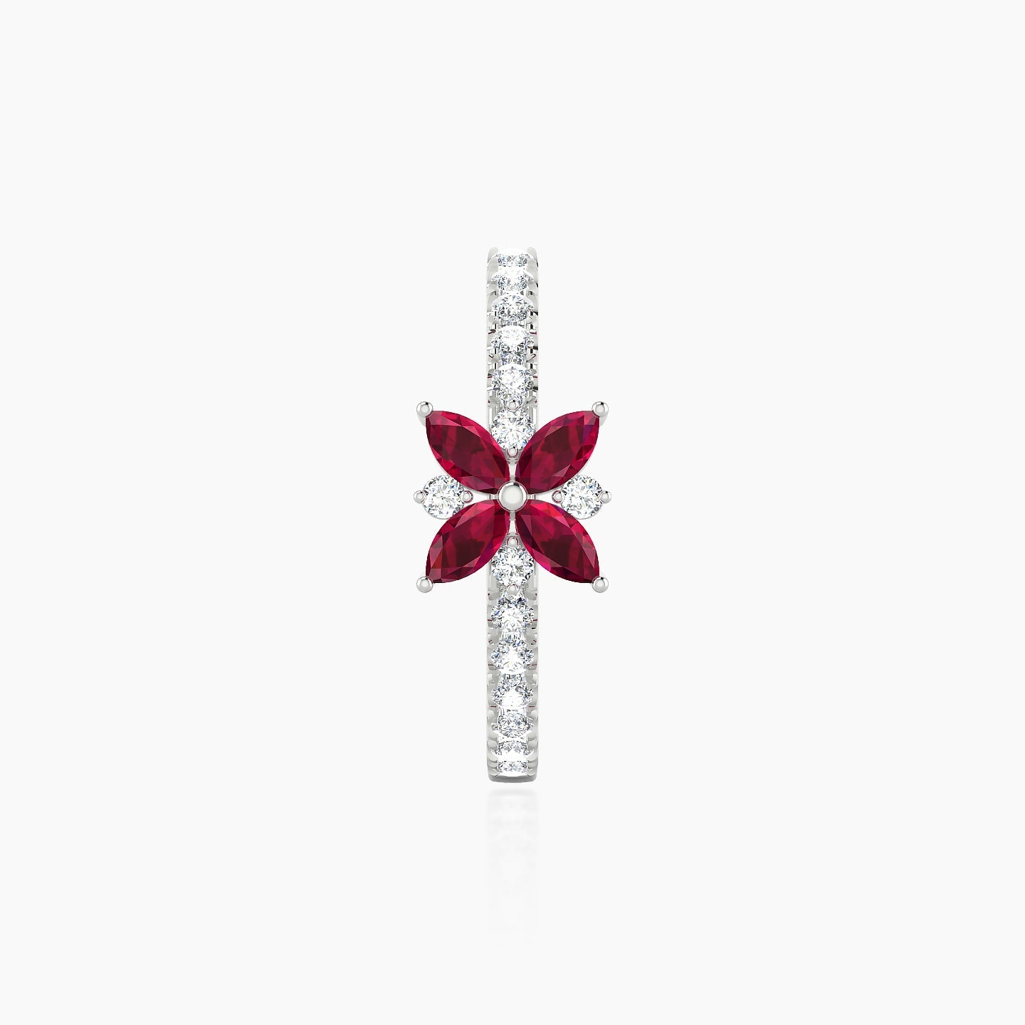 Aurore | 18k White Gold 11 mm Flower Ruby & Diamond Hoop Piercing