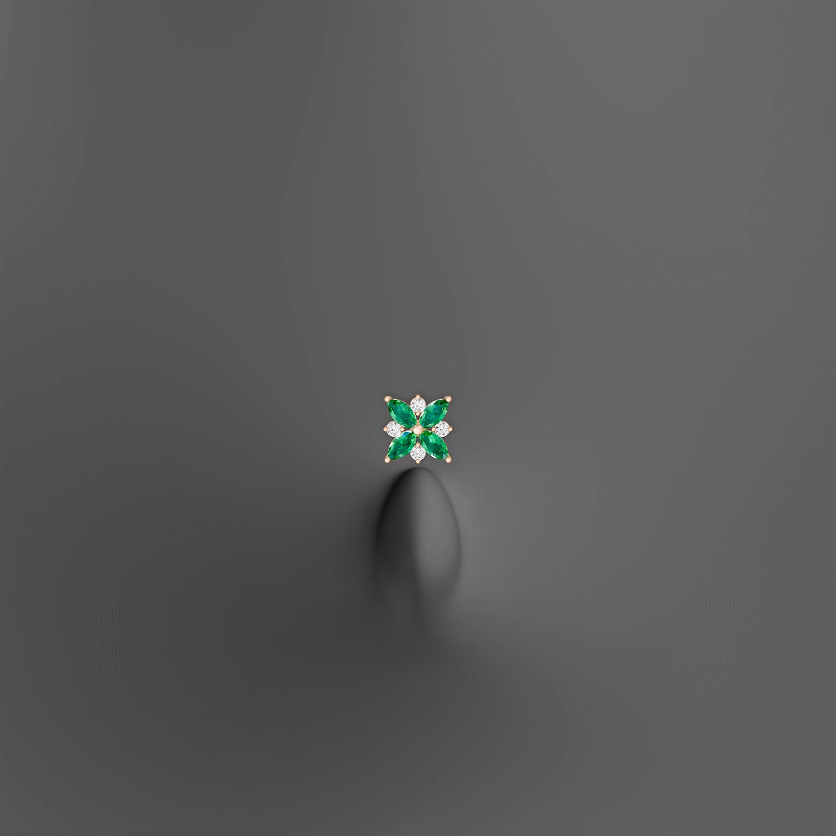 Aurore | 18k Rose Gold 10 mm 5.5 mm Flower Emerald & Diamond Floating Navel Piercing