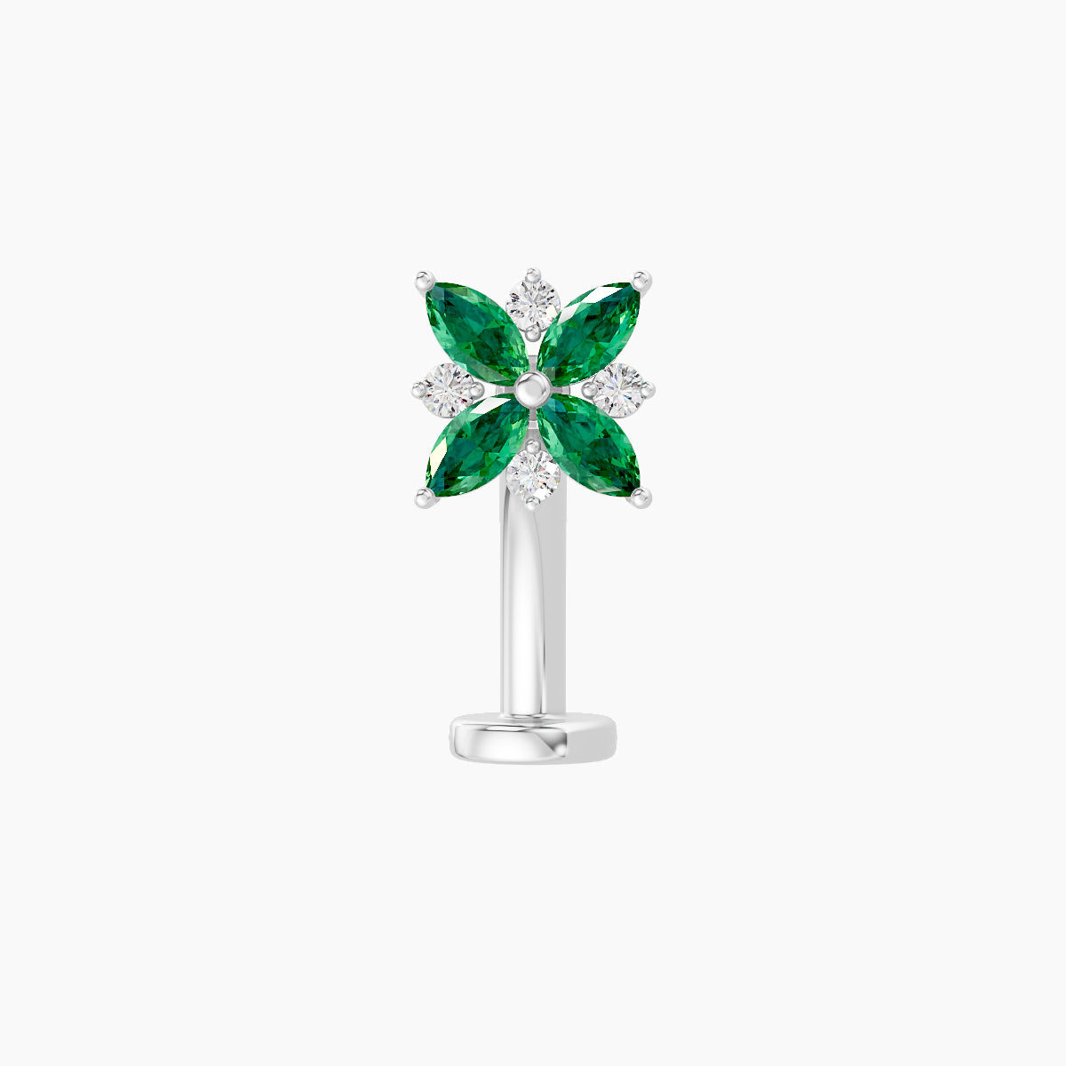 Aurore | 18k White Gold 10 mm 5.5 mm Flower Emerald & Diamond Floating Navel Piercing