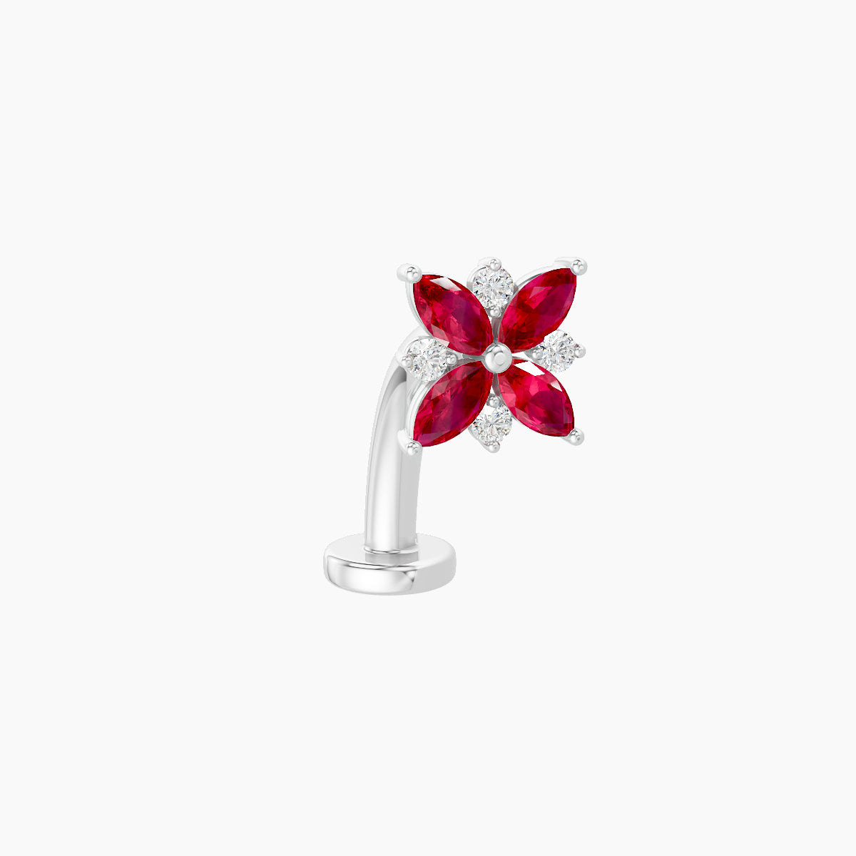 Aurore | 18k White Gold 10 mm 5.5 mm Flower Ruby & Diamond Floating Navel Piercing
