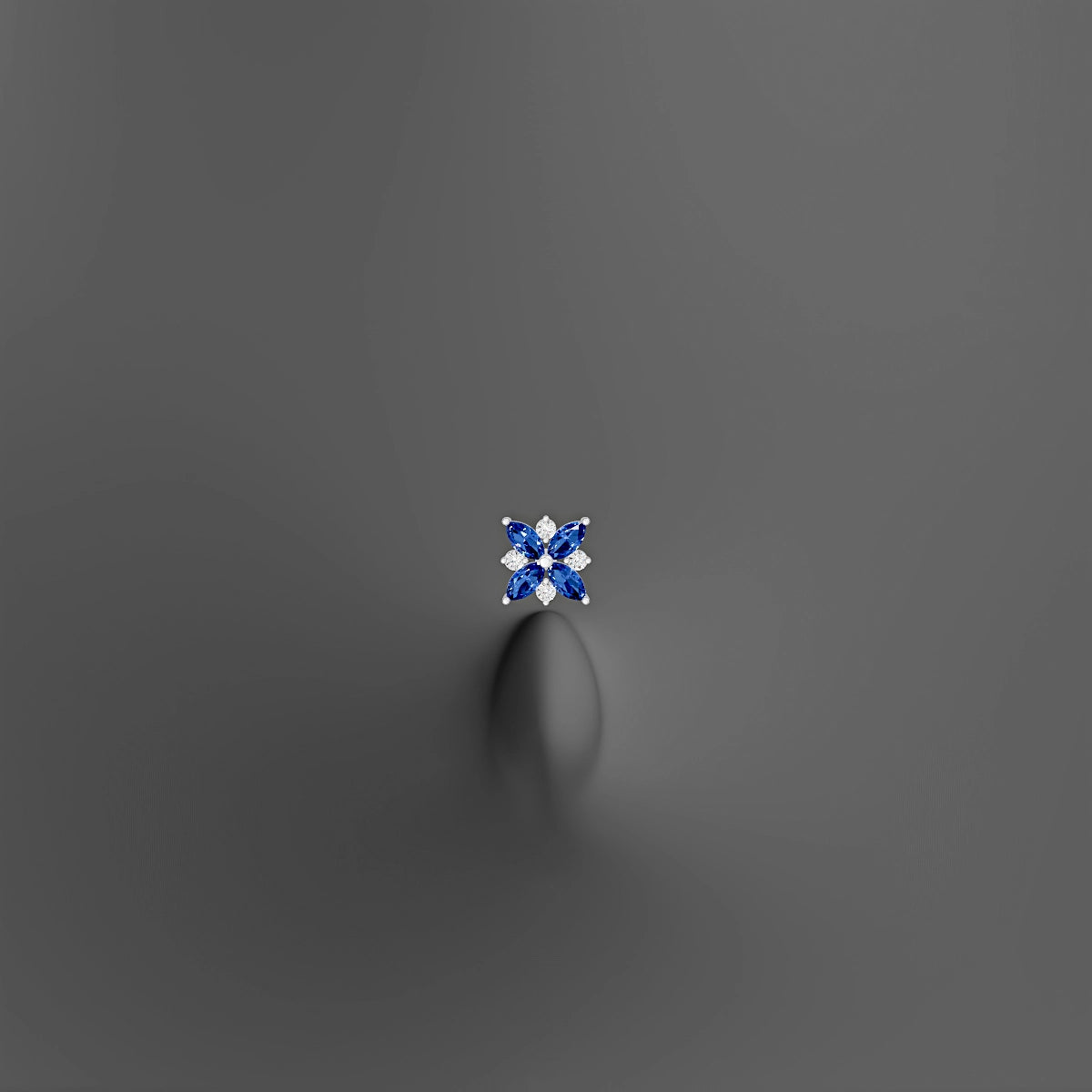 Aurore | 18k White Gold 10 mm 5.5 mm Flower Sapphire & Diamond Floating Navel Piercing
