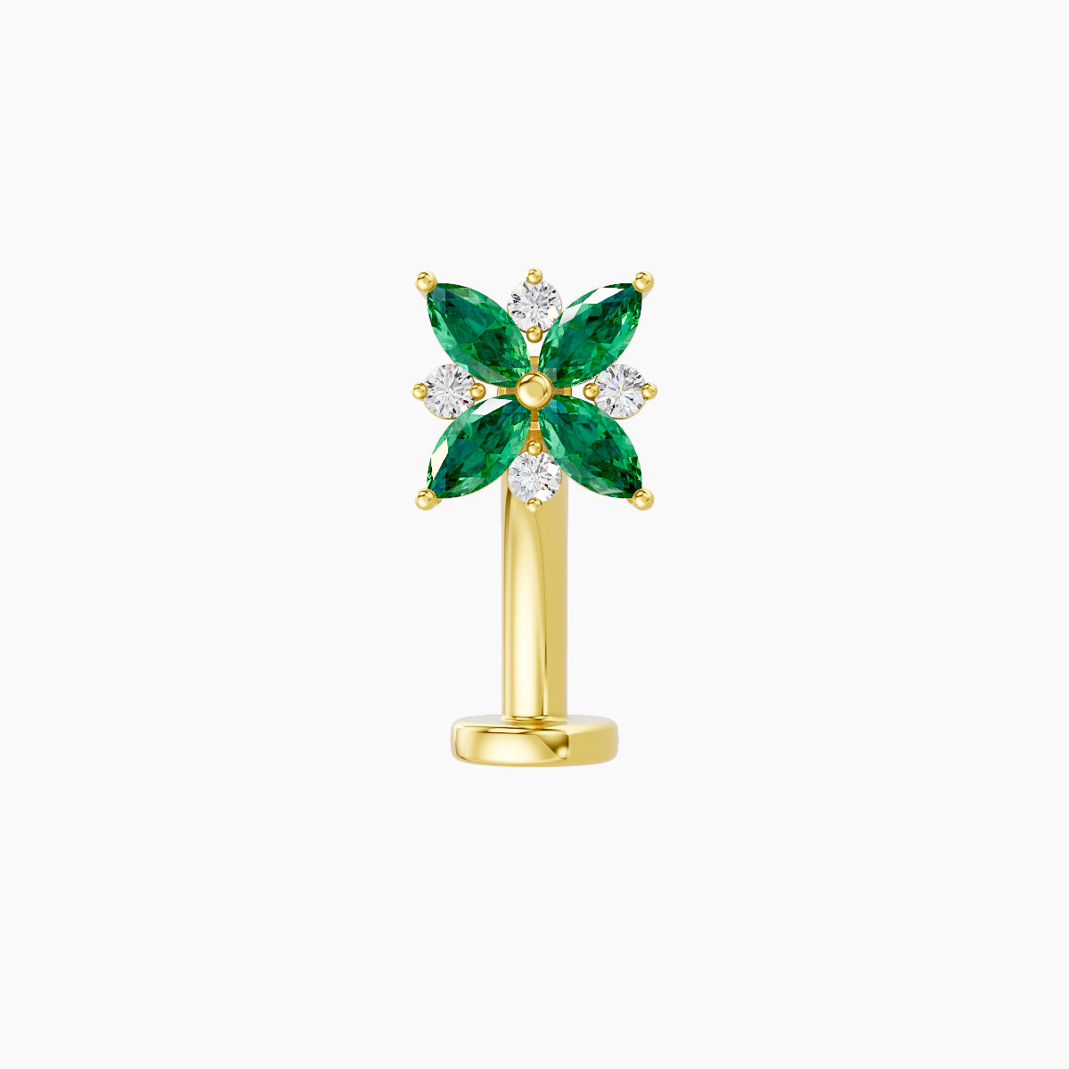 Aurore | 18k Yellow Gold 10 mm 5.5 mm Flower Emerald & Diamond Floating Navel Piercing