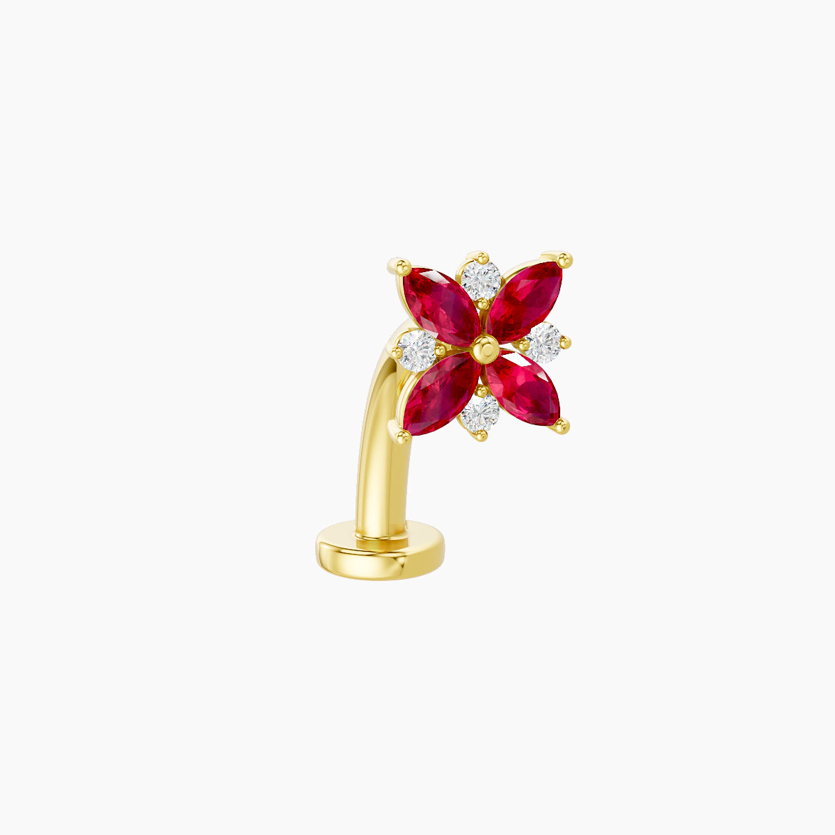 Aurore | 18k Yellow Gold 10 mm 5.5 mm Flower Ruby & Diamond Floating Navel Piercing