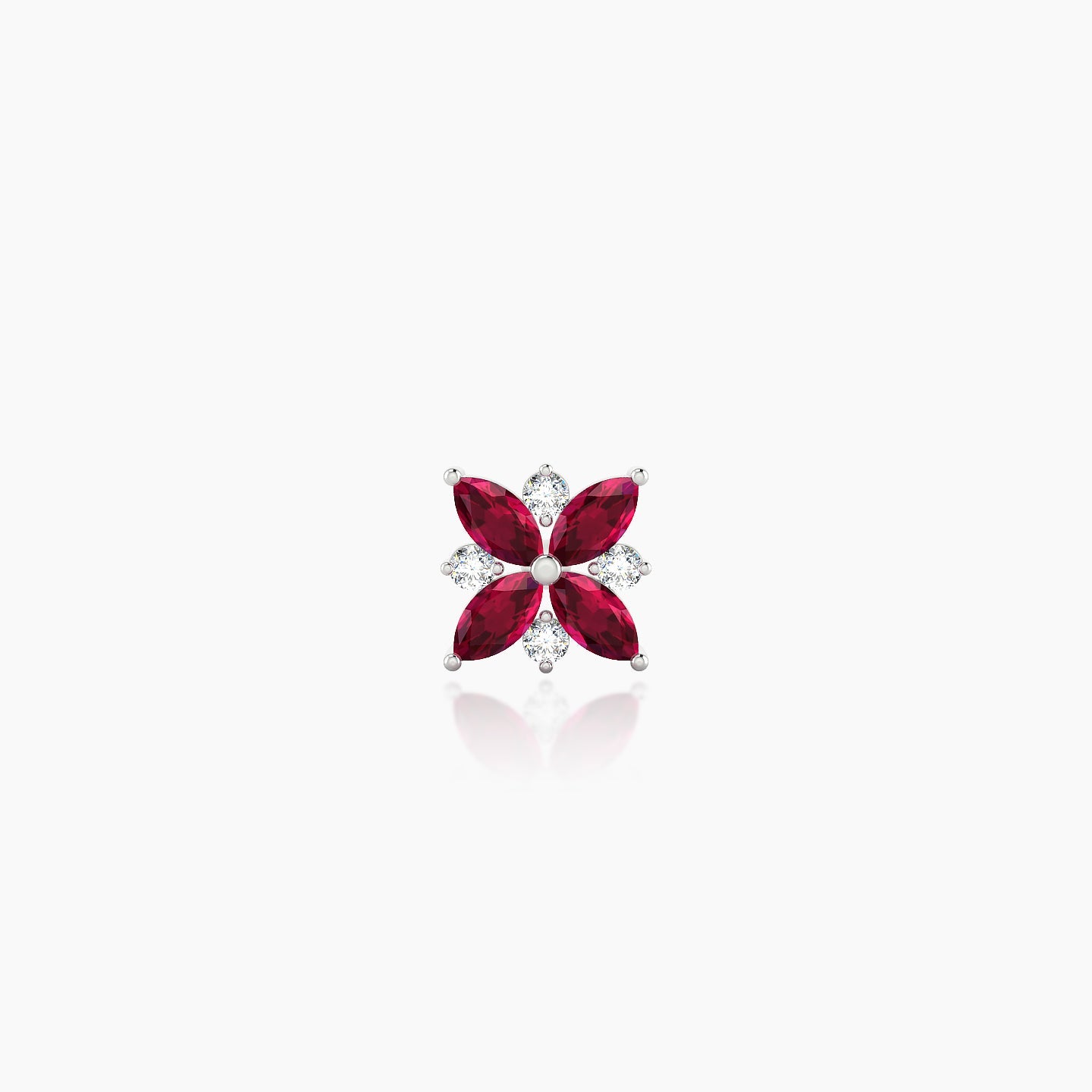 Aurore | 18k White Gold 5 mm 5.5 mm Flower Ruby & Diamond Piercing