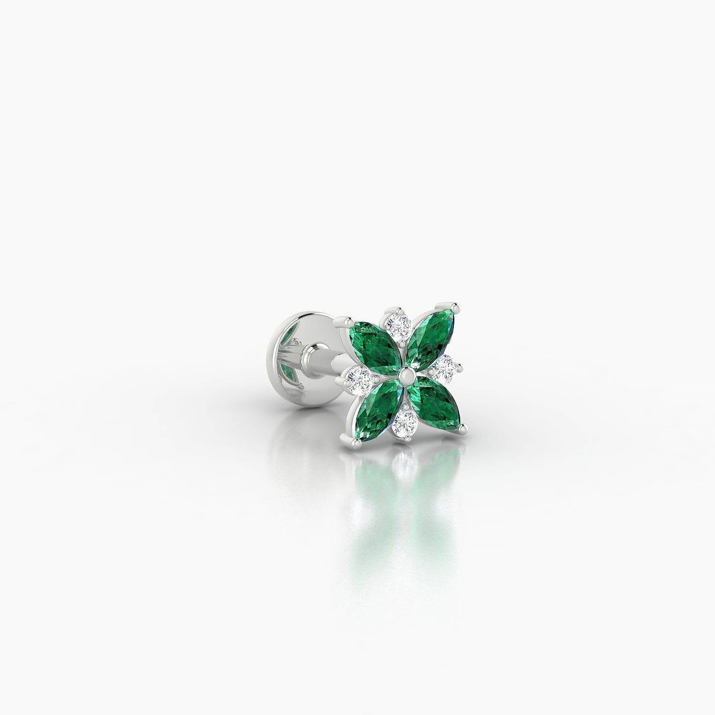 Aurore | 18k White Gold 5 mm 5.5 mm Flower Emerald & Diamond Piercing