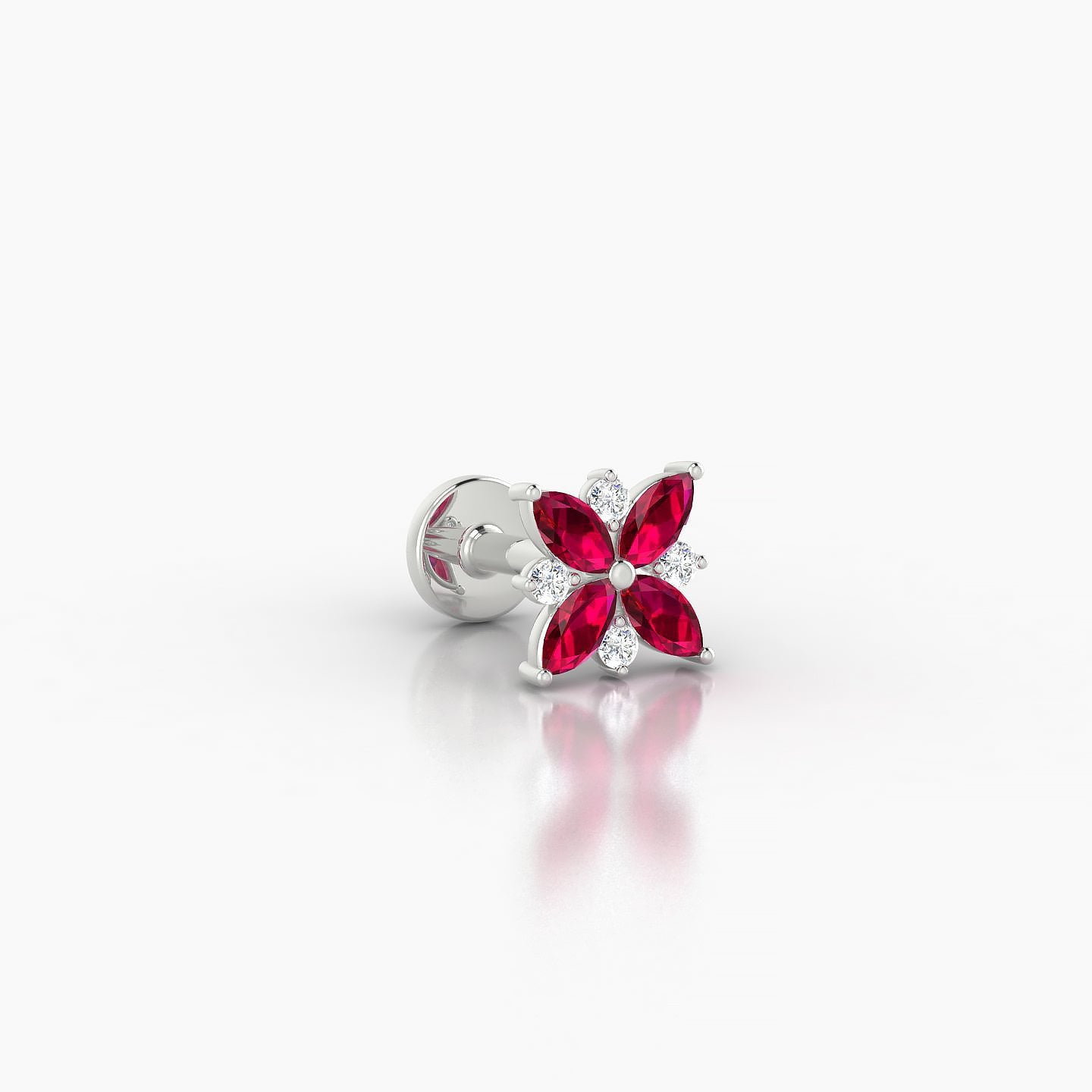 Aurore | 18k White Gold 5 mm 5.5 mm Flower Ruby & Diamond Piercing