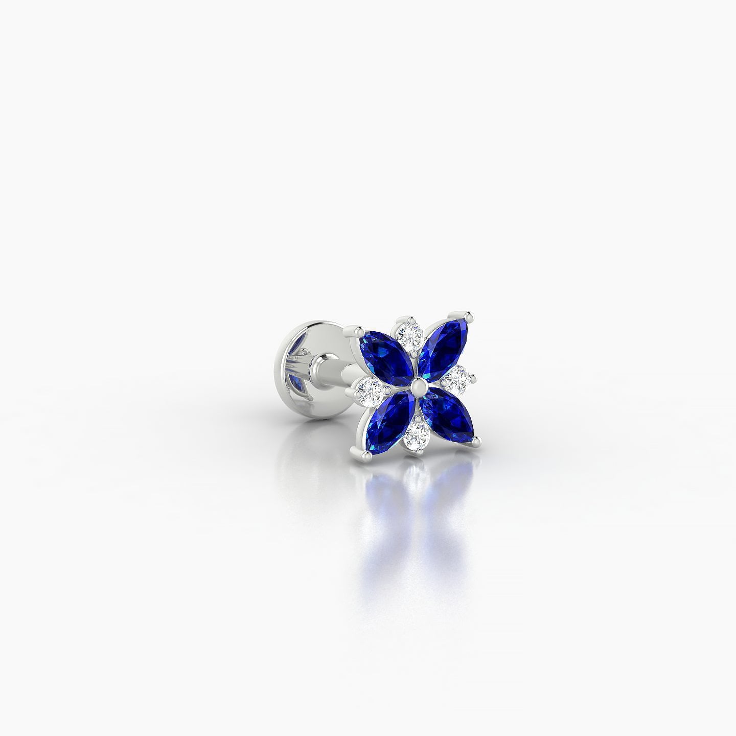 Aurore | 18k White Gold 5 mm 5.5 mm Flower Sapphire & Diamond Piercing