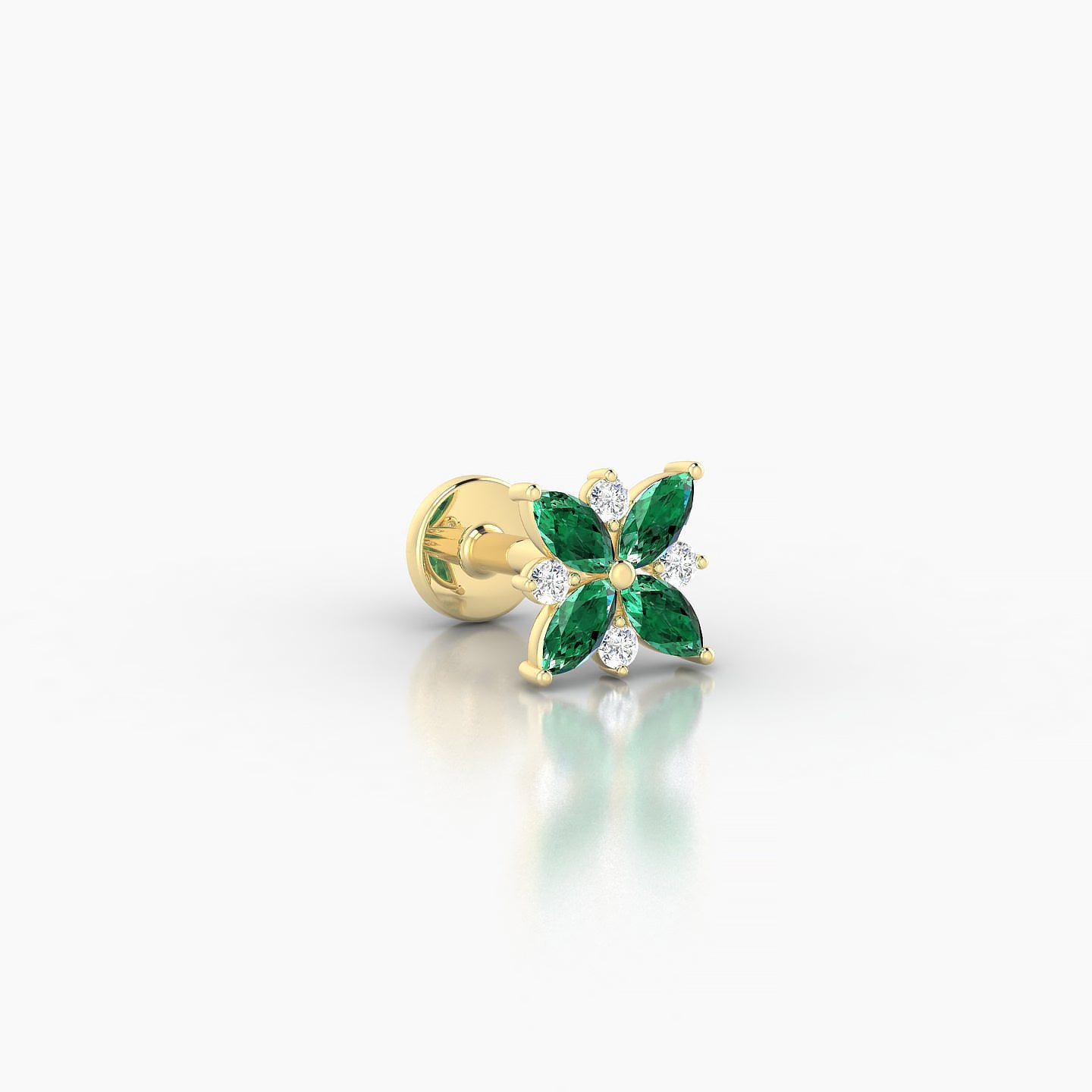 Aurore | 18k Yellow Gold 5 mm 5.5 mm Flower Emerald & Diamond Piercing