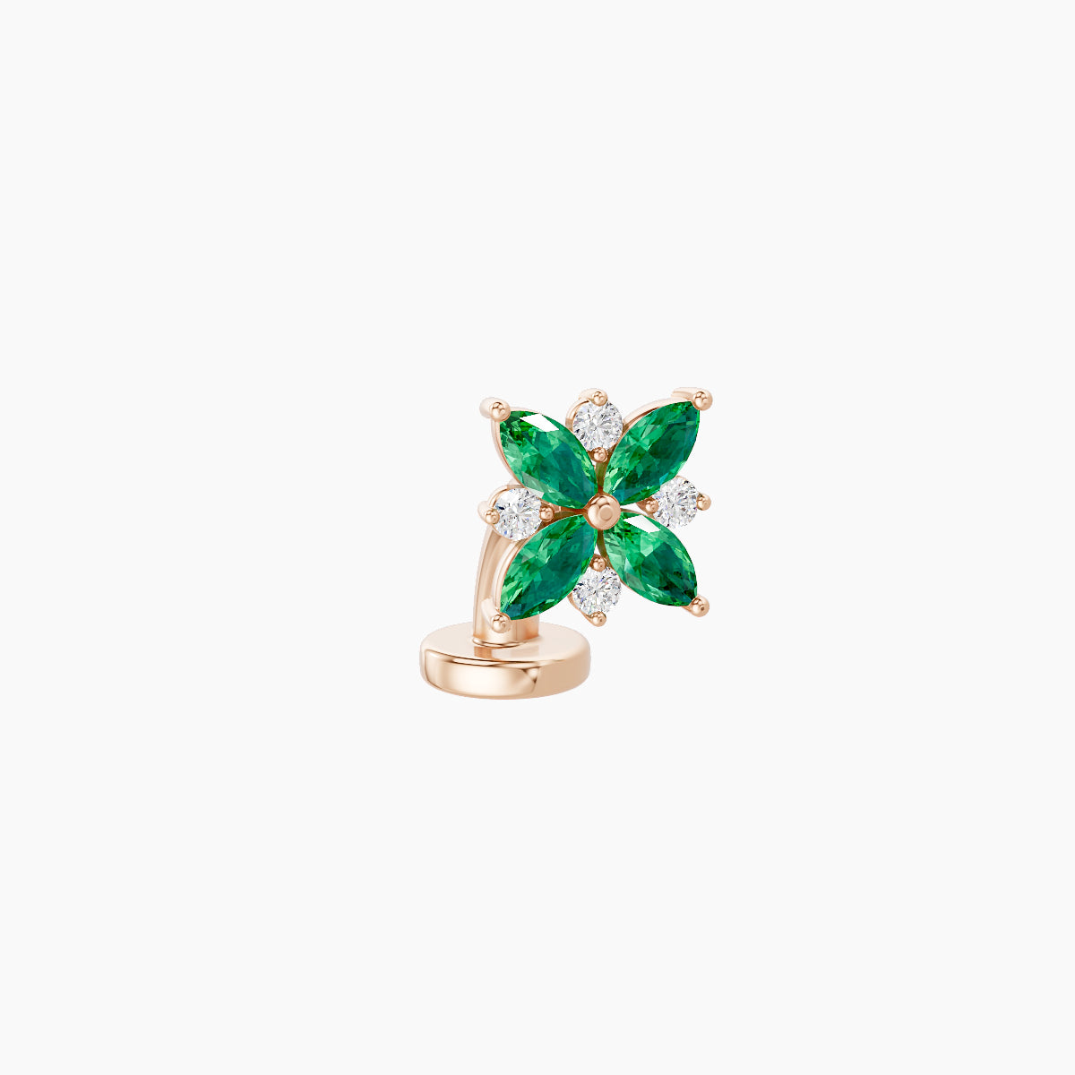 Aurore | 18k Rose Gold 6 mm 5.5 mm Flower Emerald & Diamond Floating Navel Piercing