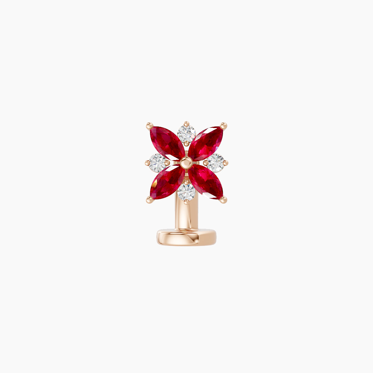 Aurore | 18k Rose Gold 6 mm 5.5 mm Flower Ruby & Diamond Floating Navel Piercing