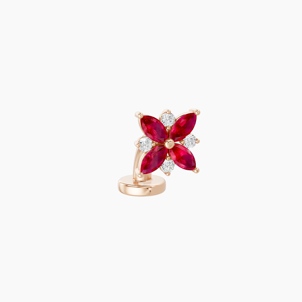 Aurore | 18k Rose Gold 6 mm 5.5 mm Flower Ruby & Diamond Floating Navel Piercing