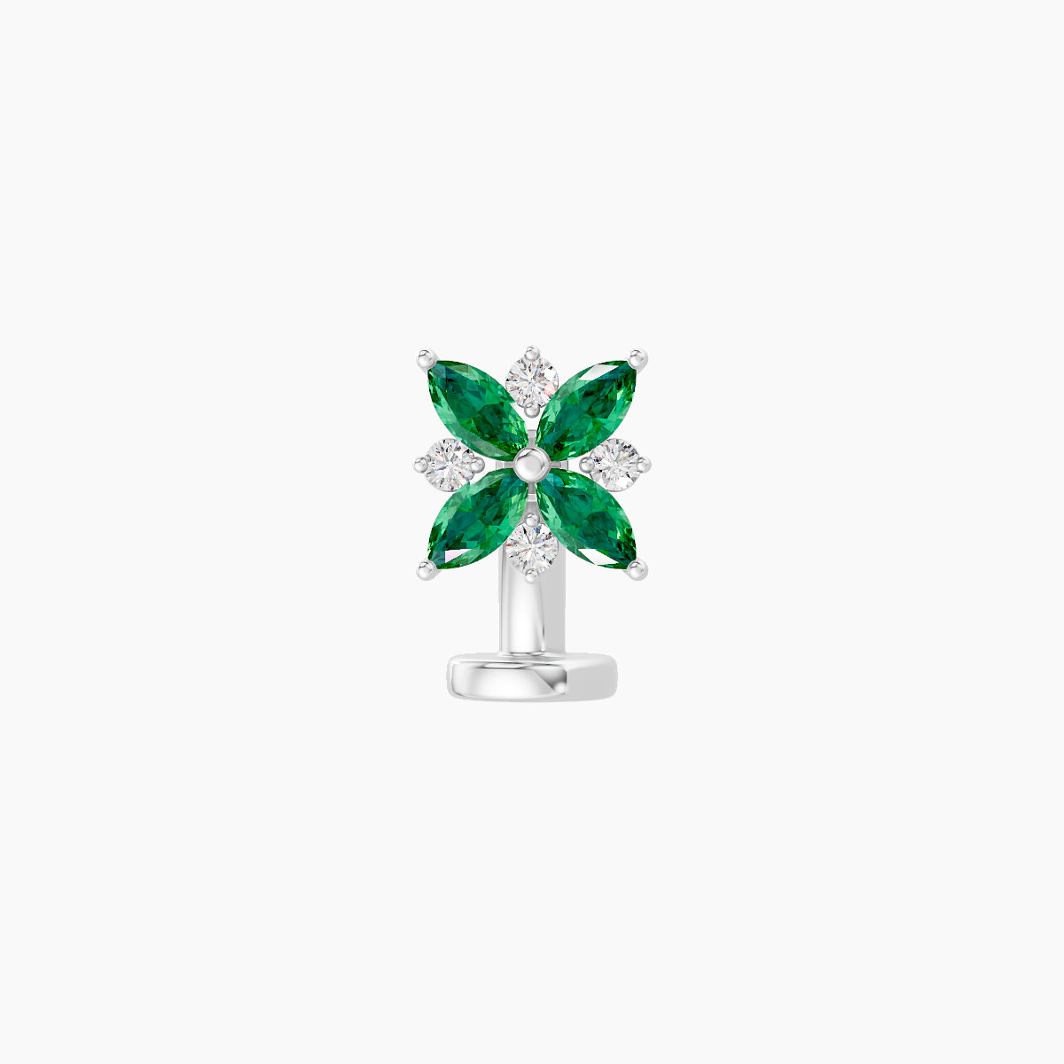 Aurore | 18k White Gold 6 mm 5.5 mm Flower Emerald & Diamond Floating Navel Piercing