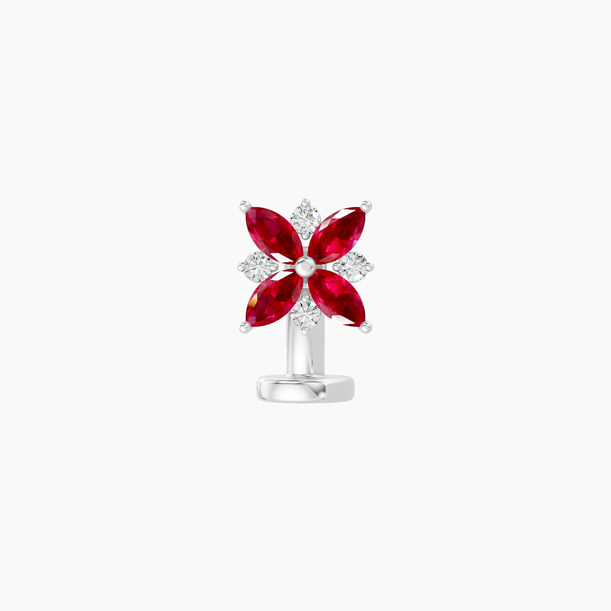 Aurore | 18k White Gold 6 mm 5.5 mm Flower Ruby & Diamond Floating Navel Piercing