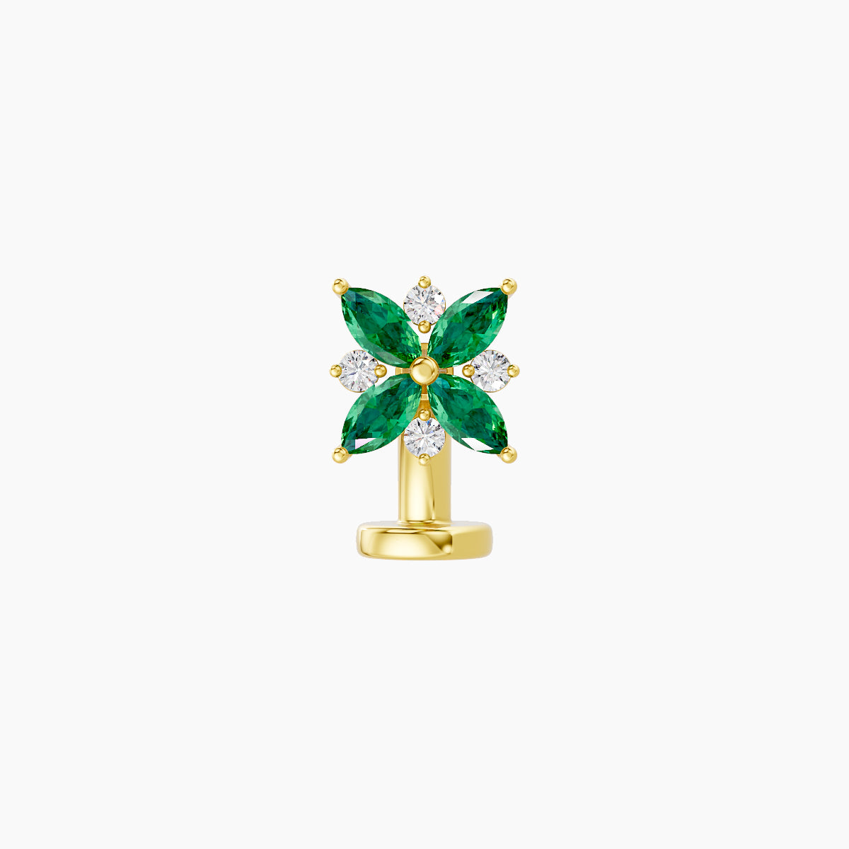 Aurore | 18k Yellow Gold 6 mm 5.5 mm Flower Emerald & Diamond Floating Navel Piercing