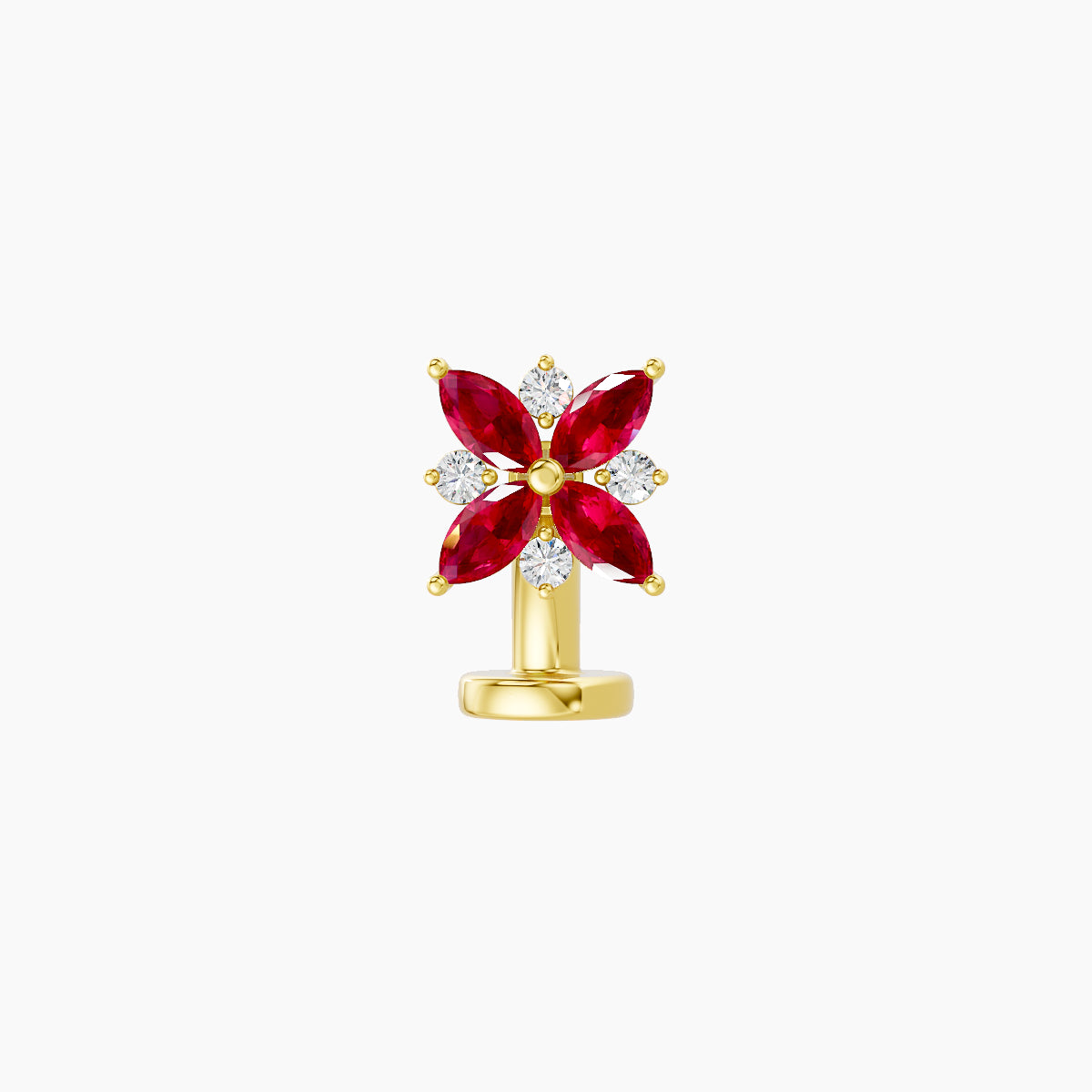 Aurore | 18k Yellow Gold 6 mm 5.5 mm Flower Ruby & Diamond Floating Navel Piercing
