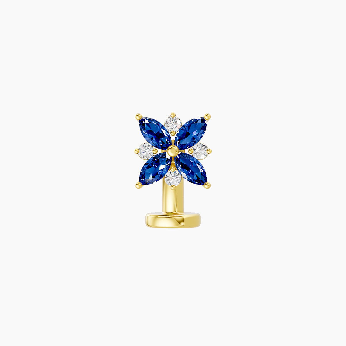 Aurore | 18k Yellow Gold 6 mm 5.5 mm Flower Sapphire & Diamond Floating Navel Piercing
