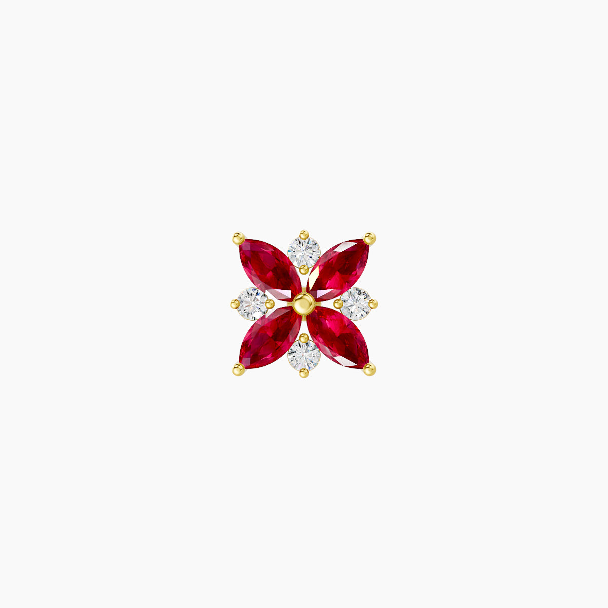 Aurore | 18k Yellow Gold 6.5 mm 5.5 mm Flower Ruby & Diamond Piercing