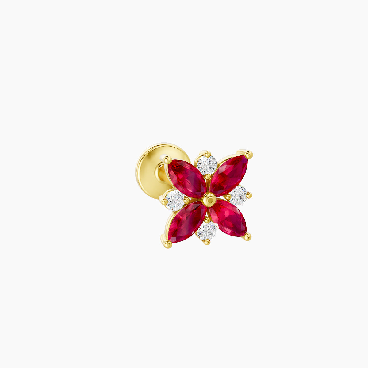 Aurore | 18k Yellow Gold 6.5 mm 5.5 mm Flower Ruby & Diamond Piercing
