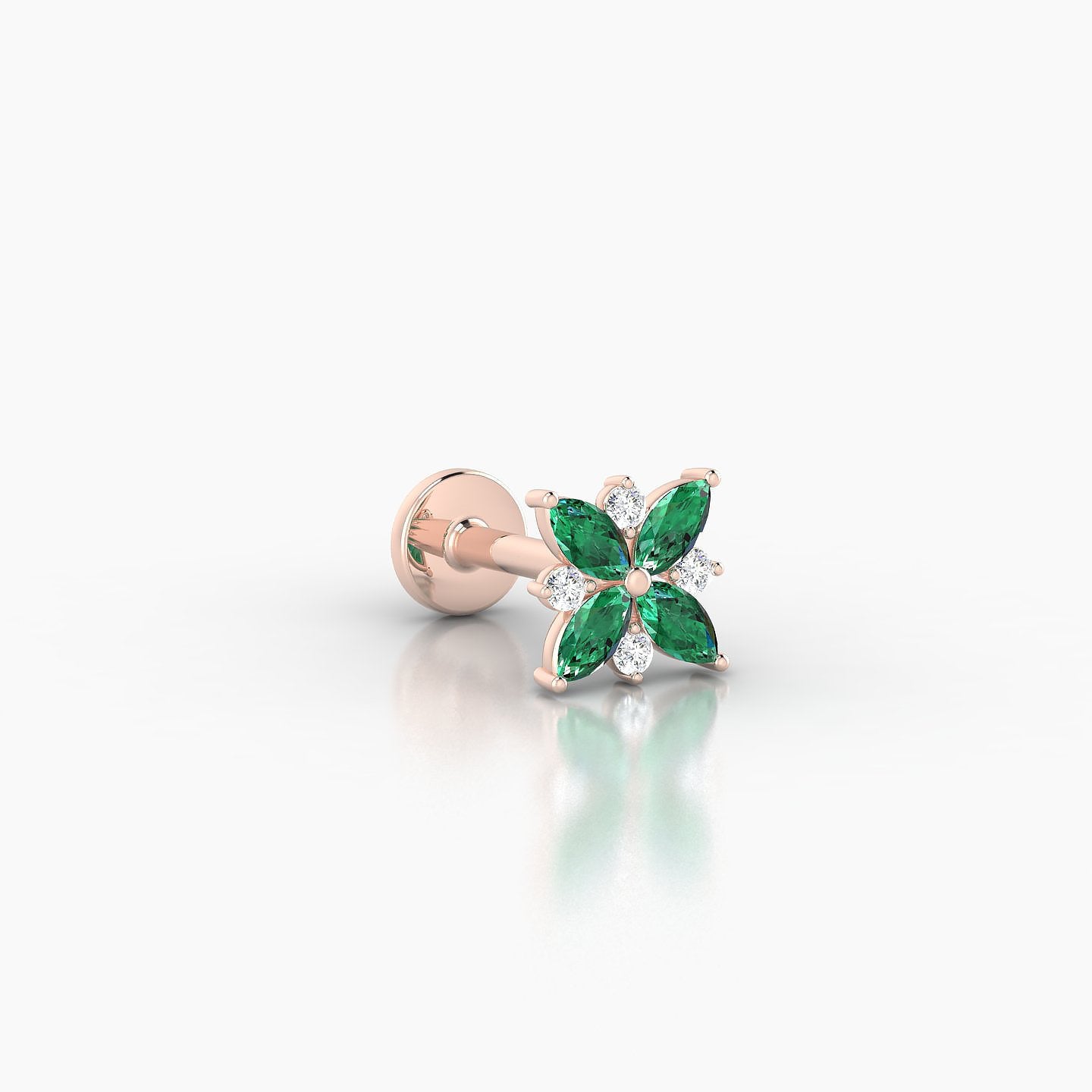 Aurore | 18k Rose Gold 6.5 mm 5.5 mm Flower Emerald & Diamond Piercing