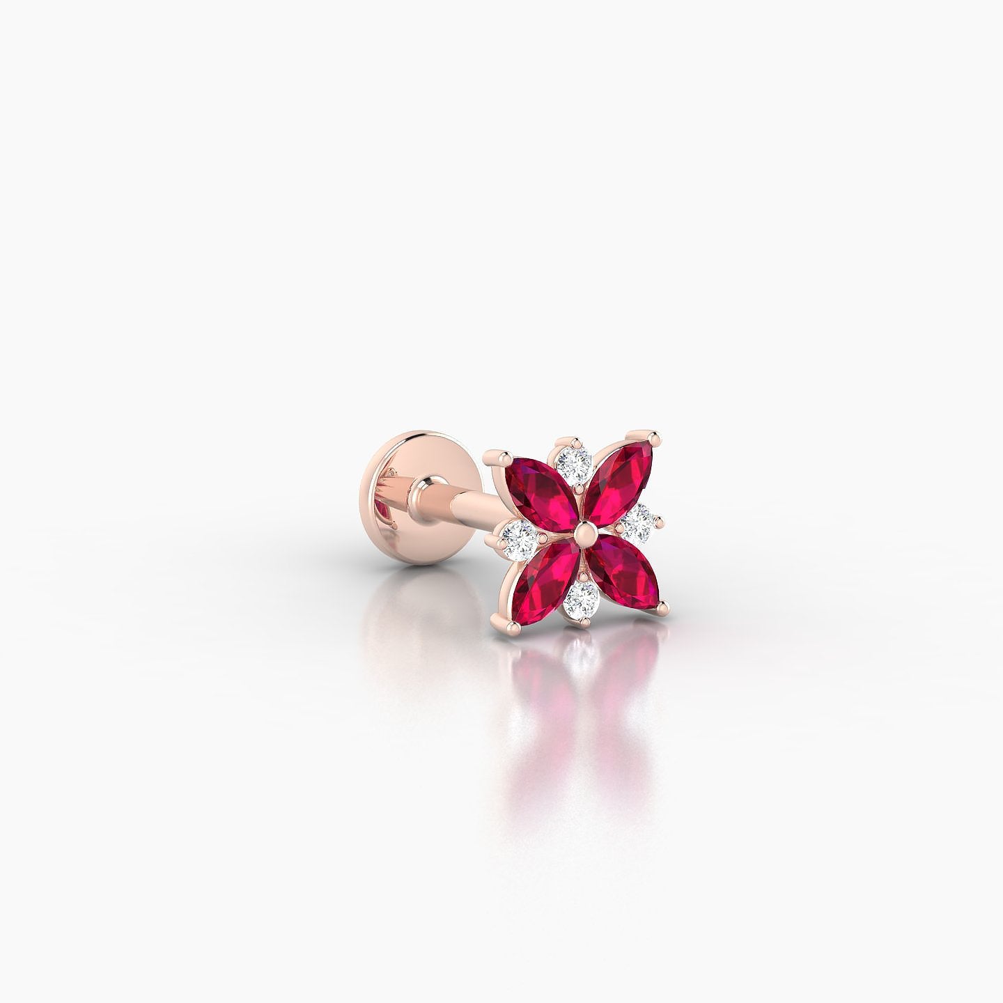 Aurore | 18k Rose Gold 6.5 mm 5.5 mm Flower Ruby & Diamond Piercing