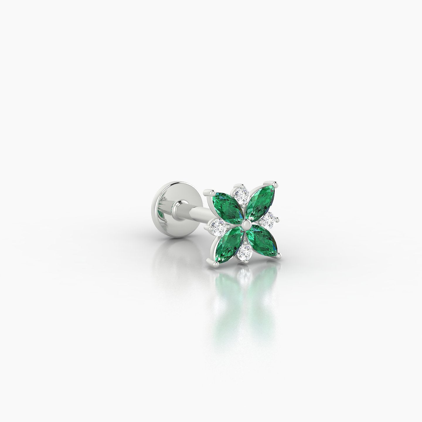 Aurore | 18k White Gold 6.5 mm 5.5 mm Flower Emerald & Diamond Piercing