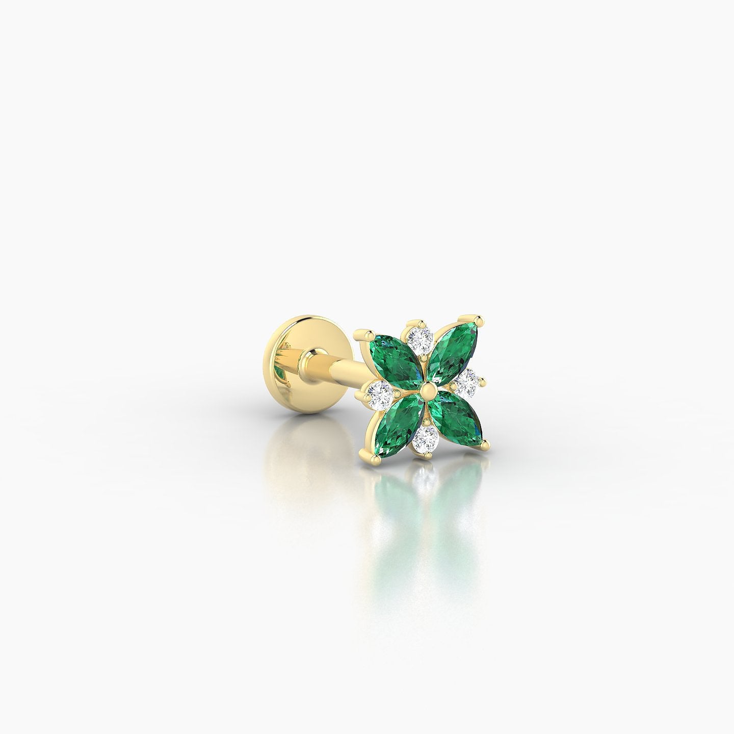 Aurore | 18k Yellow Gold 6.5 mm 5.5 mm Flower Emerald & Diamond Piercing