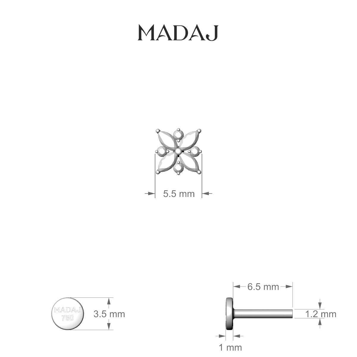 Aurore | 18k White Gold 5.5 mm 6.5 mm Flower Diamond Piercing