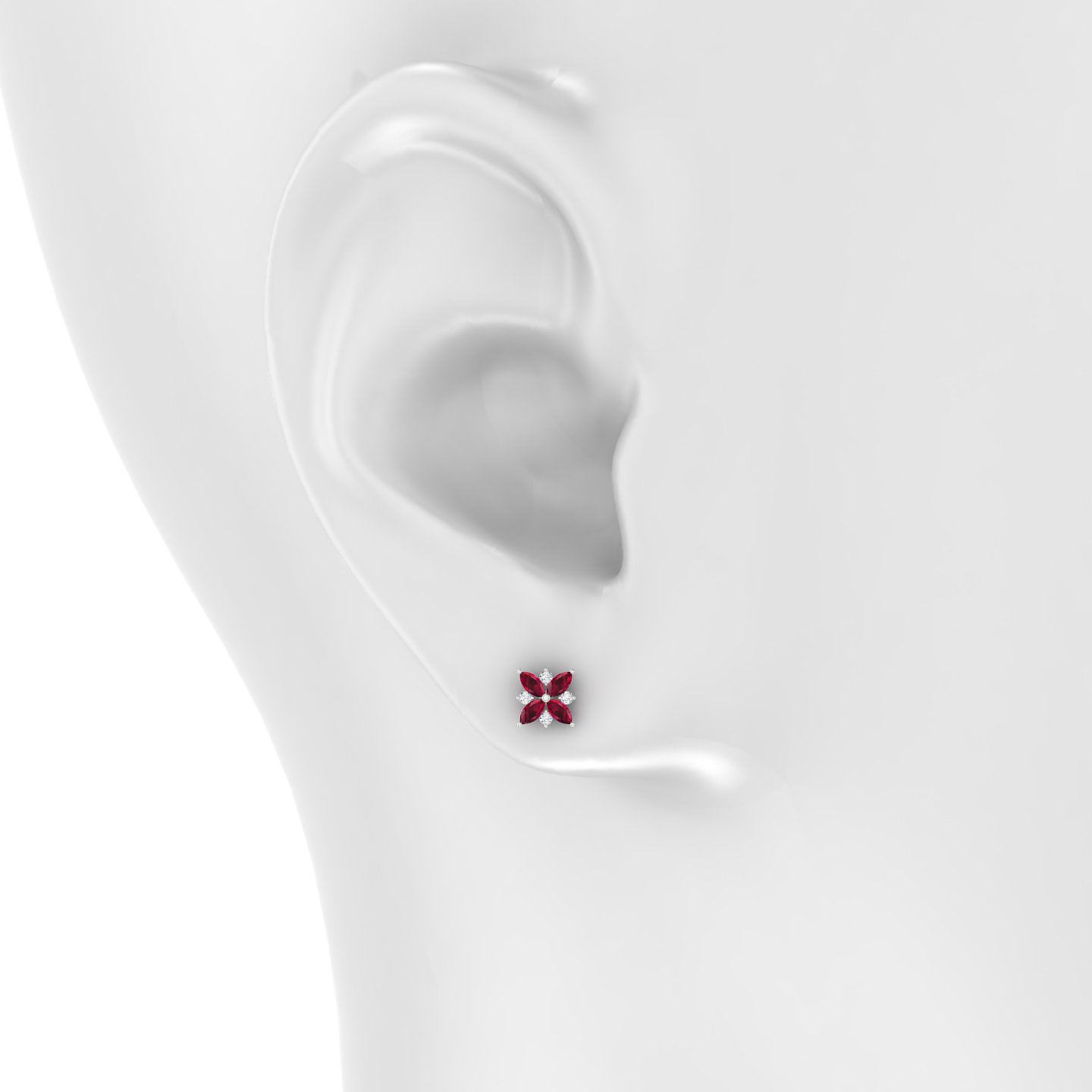 Aurore | 18k White Gold 6.5 mm 5.5 mm Flower Ruby & Diamond Piercing