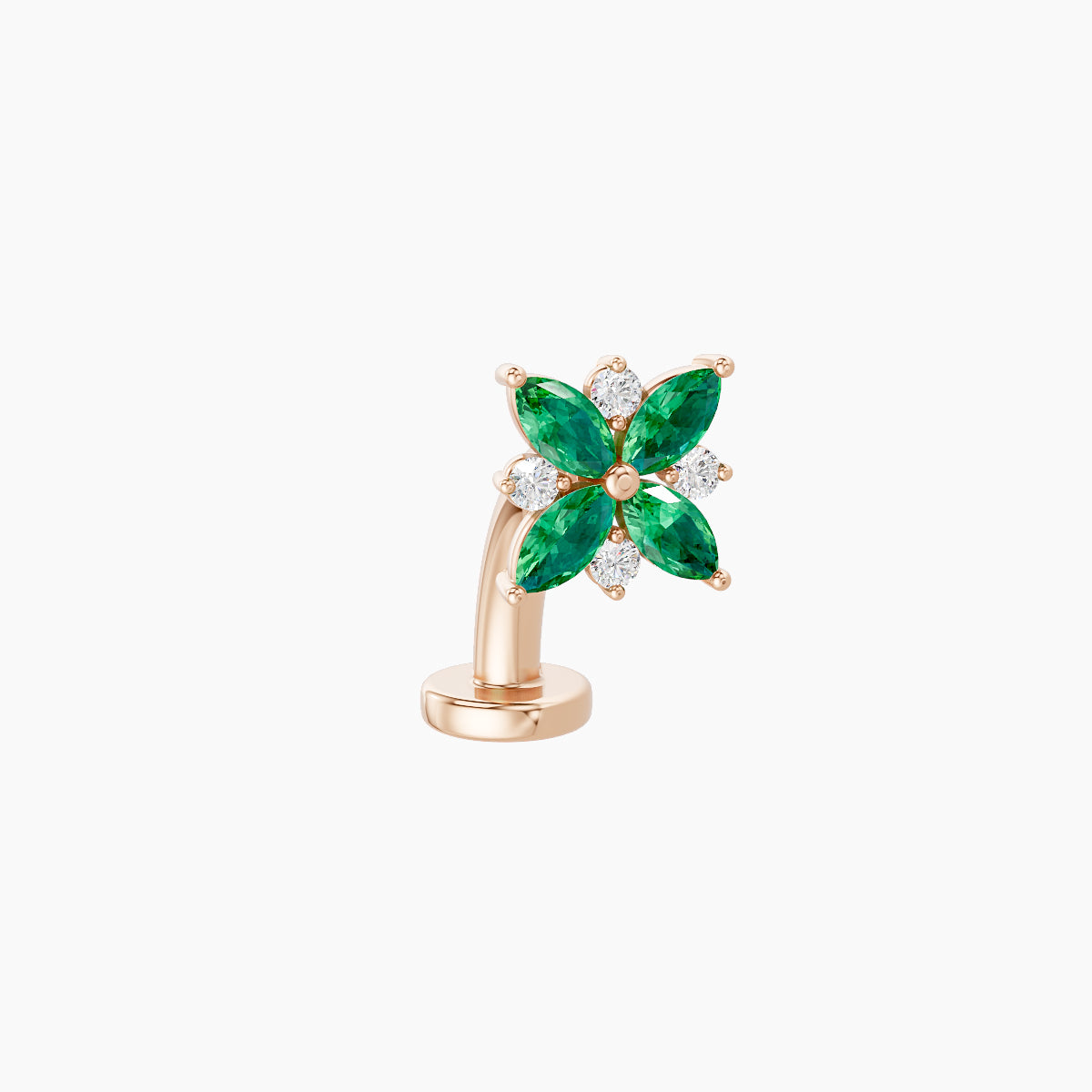 Aurore | 18k Rose Gold 8 mm 5.5 mm Flower Emerald & Diamond Floating Navel Piercing