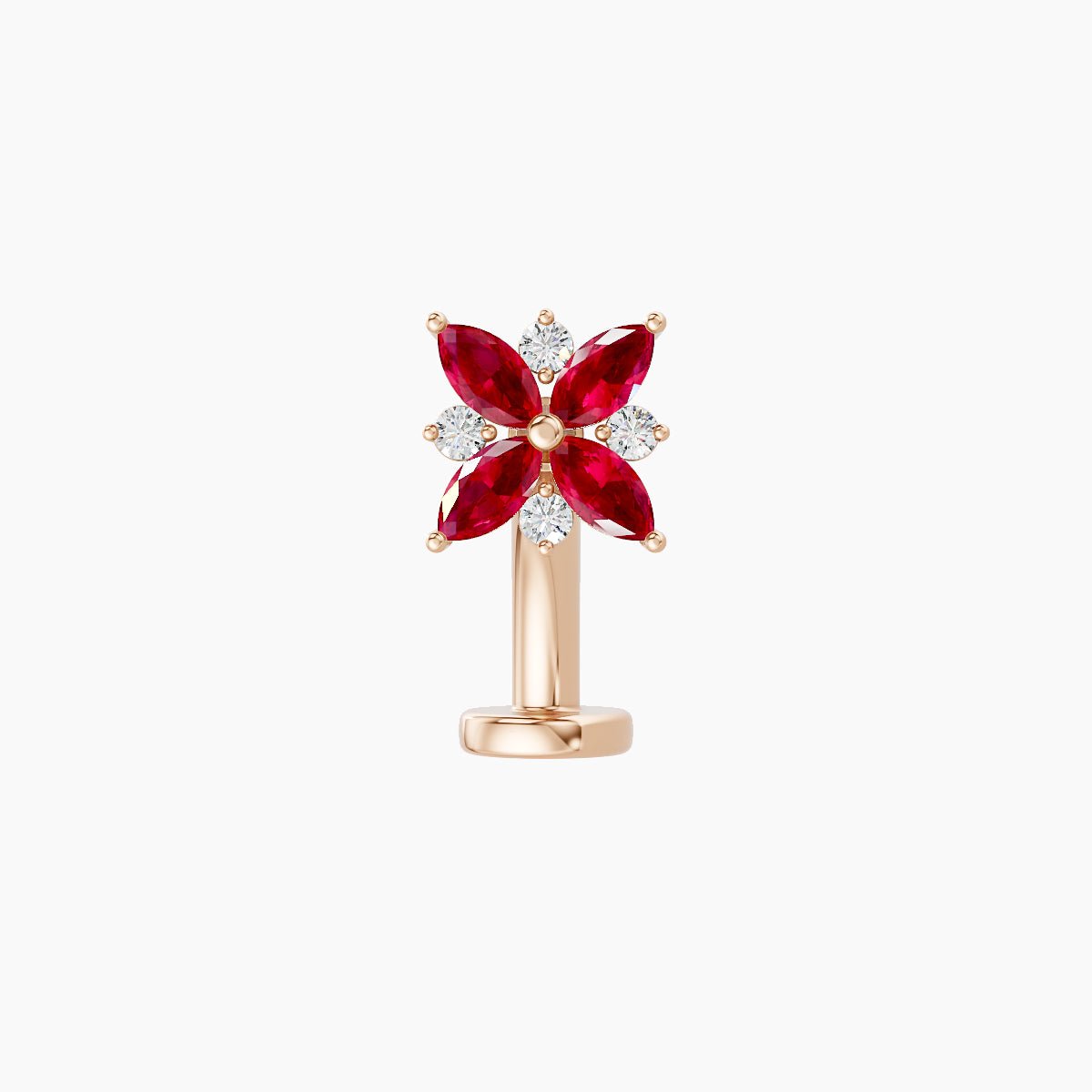 Aurore | 18k Rose Gold 8 mm 5.5 mm Flower Ruby & Diamond Floating Navel Piercing