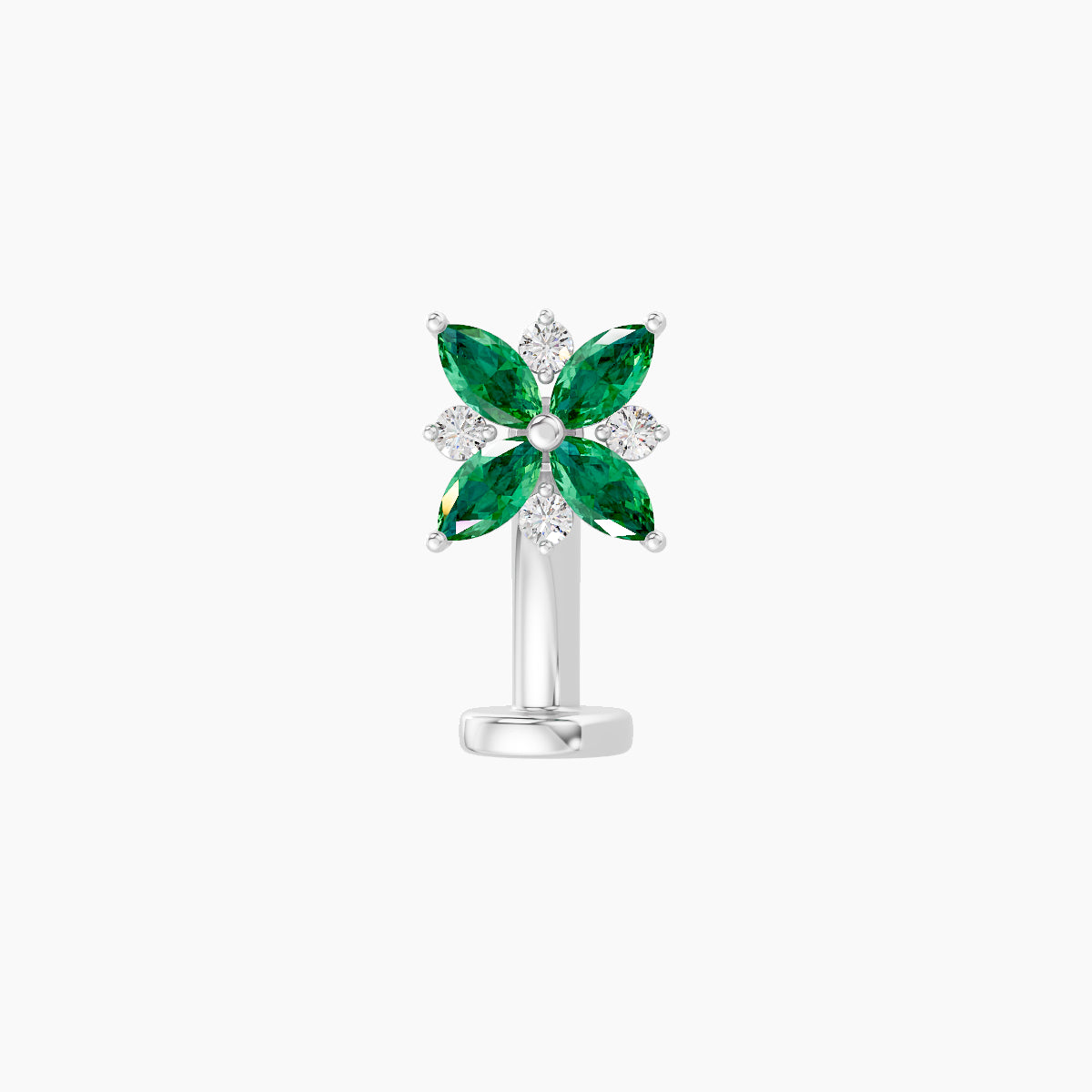 Aurore | 18k White Gold 8 mm 5.5 mm Flower Emerald & Diamond Floating Navel Piercing