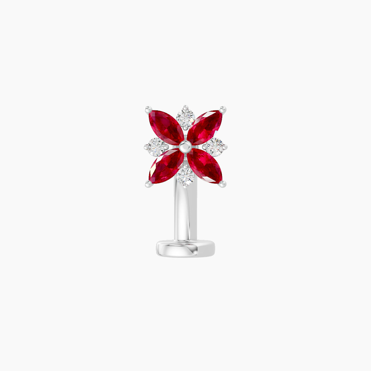 Aurore | 18k White Gold 8 mm 5.5 mm Flower Ruby & Diamond Floating Navel Piercing
