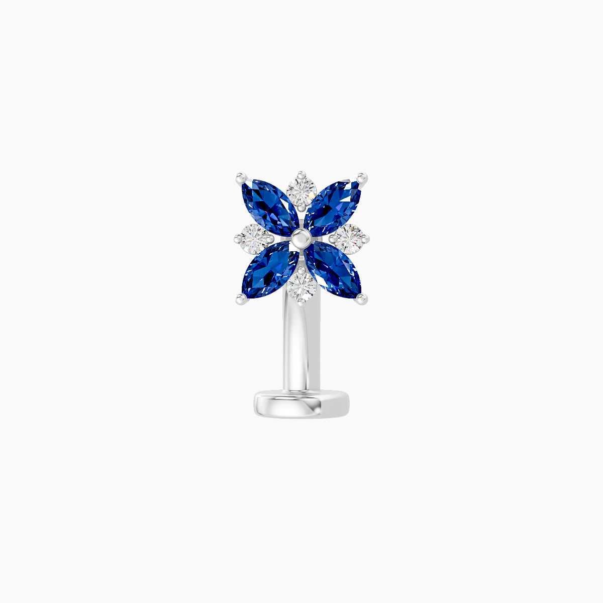 Aurore | 18k White Gold 8 mm 5.5 mm Flower Sapphire & Diamond Floating Navel Piercing