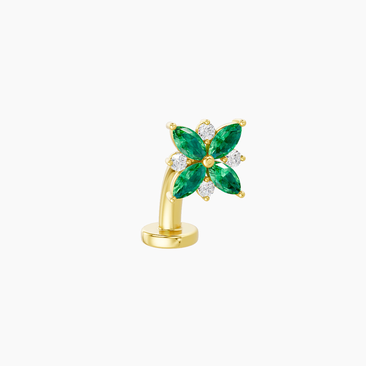Aurore | 18k Yellow Gold 8 mm 5.5 mm Flower Emerald & Diamond Floating Navel Piercing
