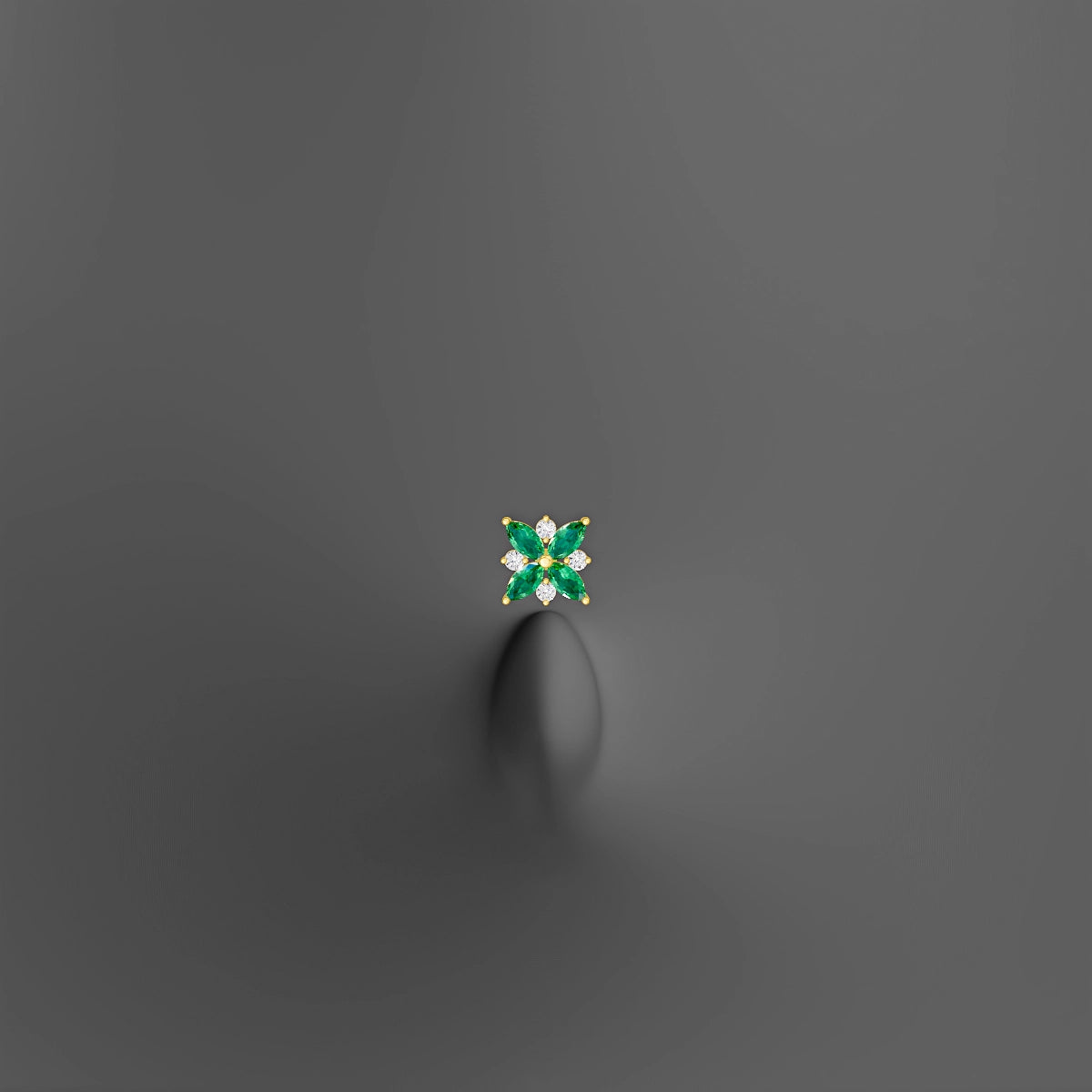 Aurore | 18k Yellow Gold 8 mm 5.5 mm Flower Emerald & Diamond Floating Navel Piercing