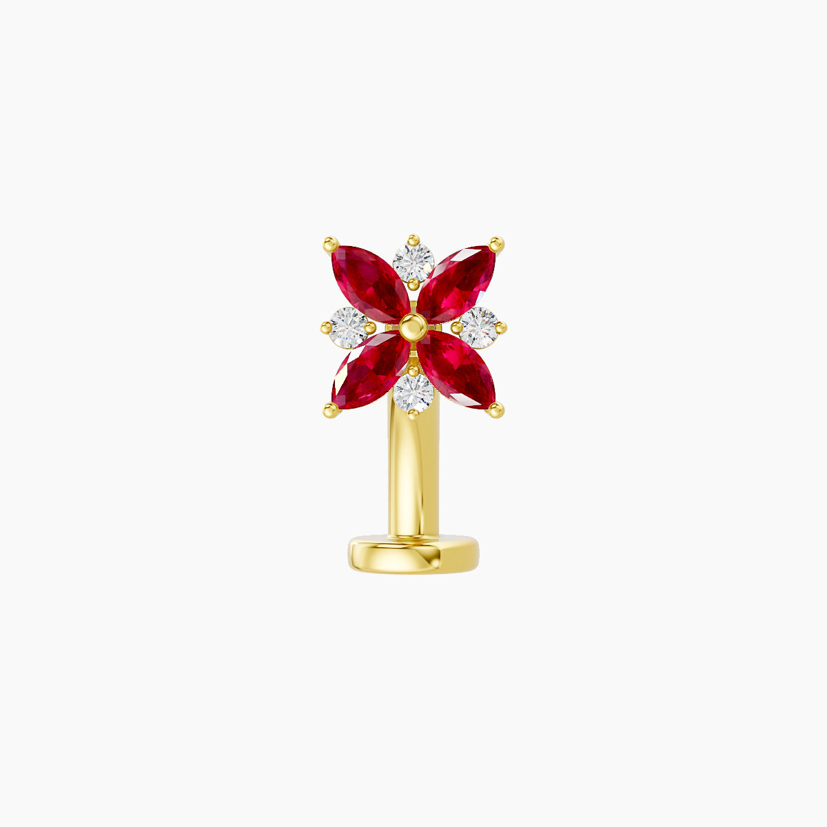 Aurore | 18k Yellow Gold 8 mm 5.5 mm Flower Ruby & Diamond Floating Navel Piercing