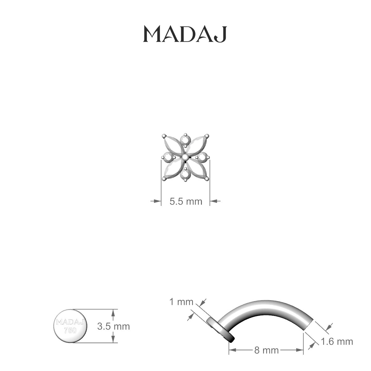 Aurore | 18k White Gold 8 mm 5.5 mm Flower Ruby & Diamond Floating Navel Piercing