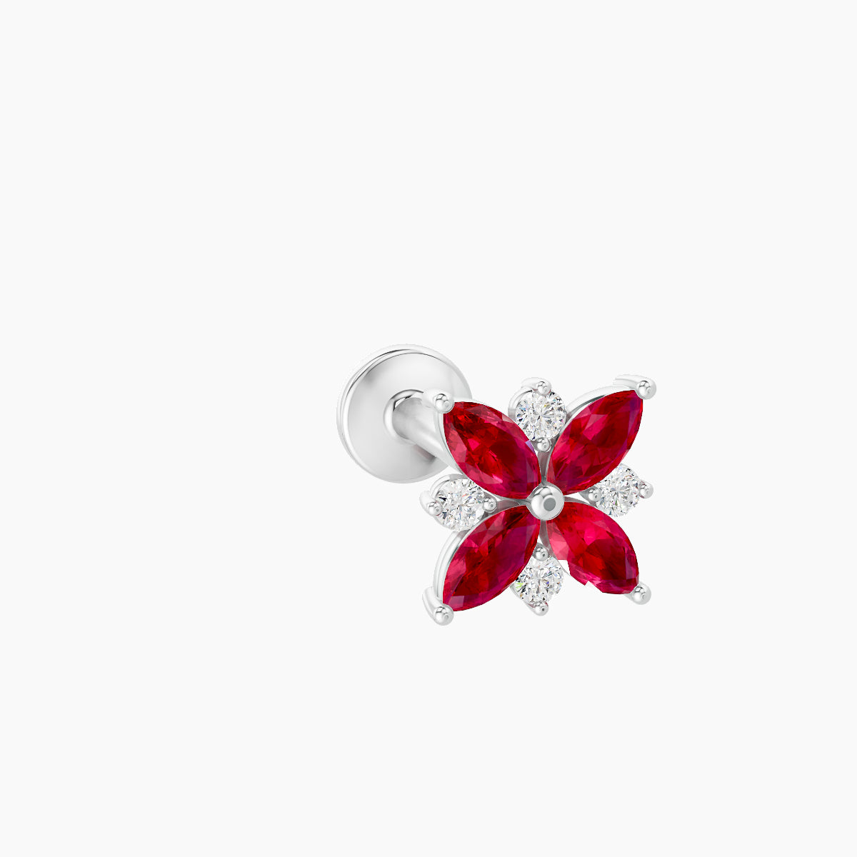 Aurore | 18k White Gold 8 mm 5.5 mm Flower Ruby & Diamond Piercing