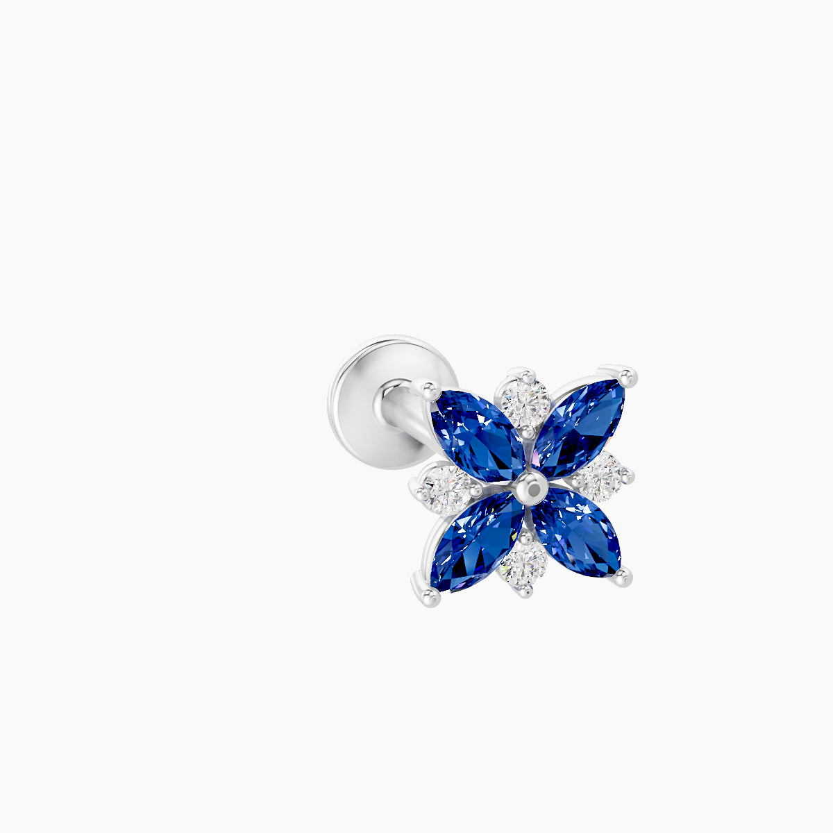 Aurore | 18k White Gold 8 mm 5.5 mm Flower Sapphire & Diamond Piercing