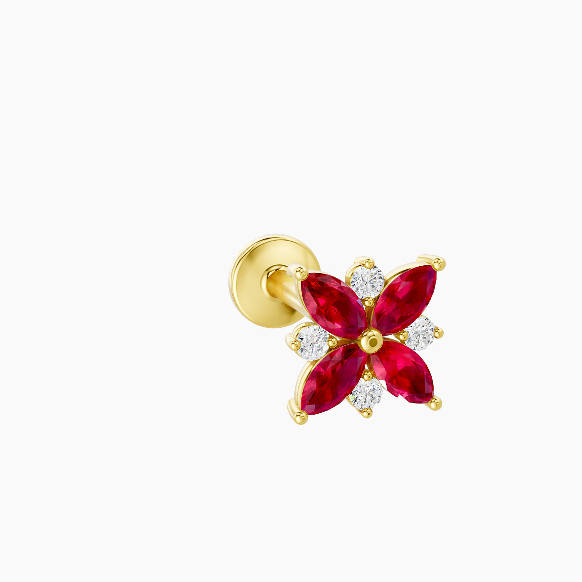 Aurore | 18k Yellow Gold 8 mm 5.5 mm Flower Ruby & Diamond Piercing