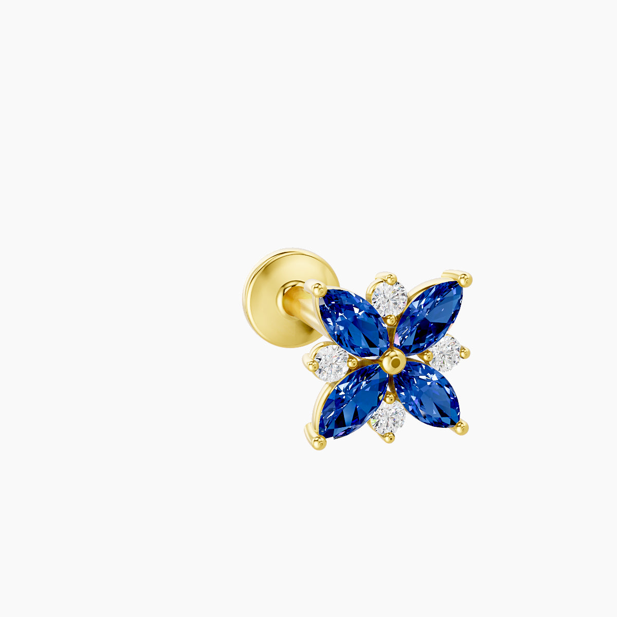 Aurore | 18k Yellow Gold 8 mm 5.5 mm Flower Sapphire & Diamond Piercing