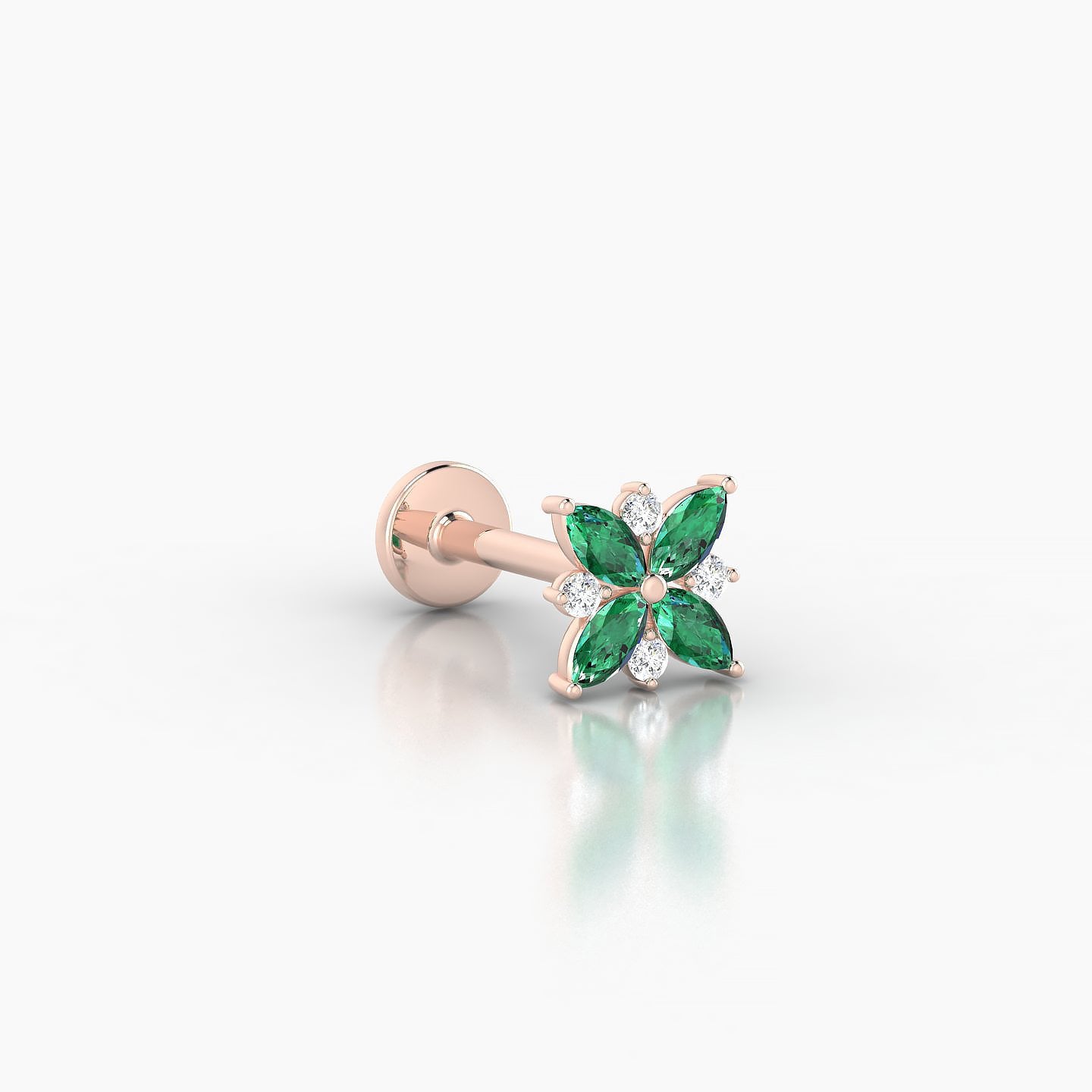 Aurore | 18k Rose Gold 8 mm 5.5 mm Flower Emerald & Diamond Piercing