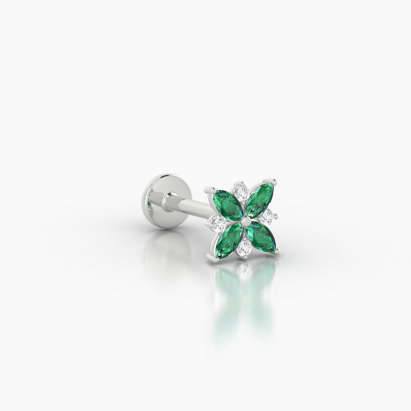 Aurore | 18k White Gold 8 mm 5.5 mm Flower Emerald & Diamond Piercing