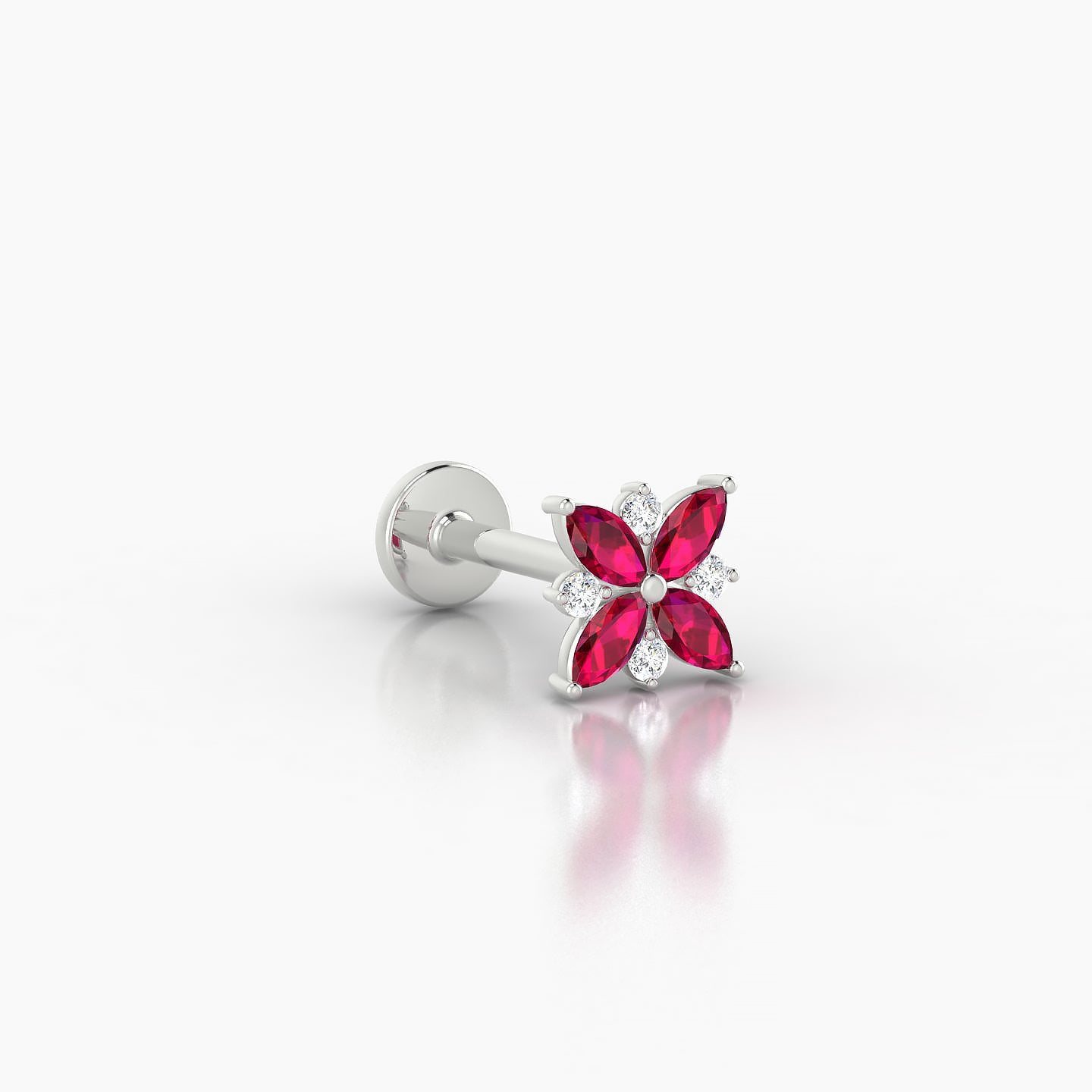 Aurore | 18k White Gold 8 mm 5.5 mm Flower Ruby & Diamond Piercing