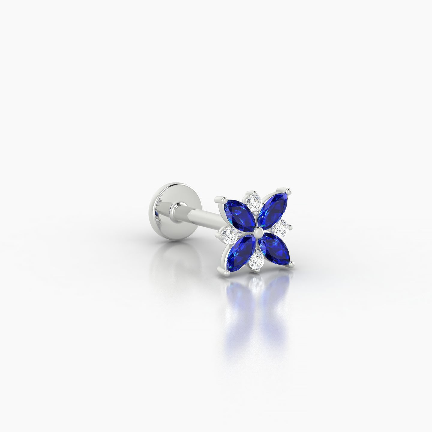 Aurore | 18k White Gold 8 mm 5.5 mm Flower Sapphire & Diamond Piercing