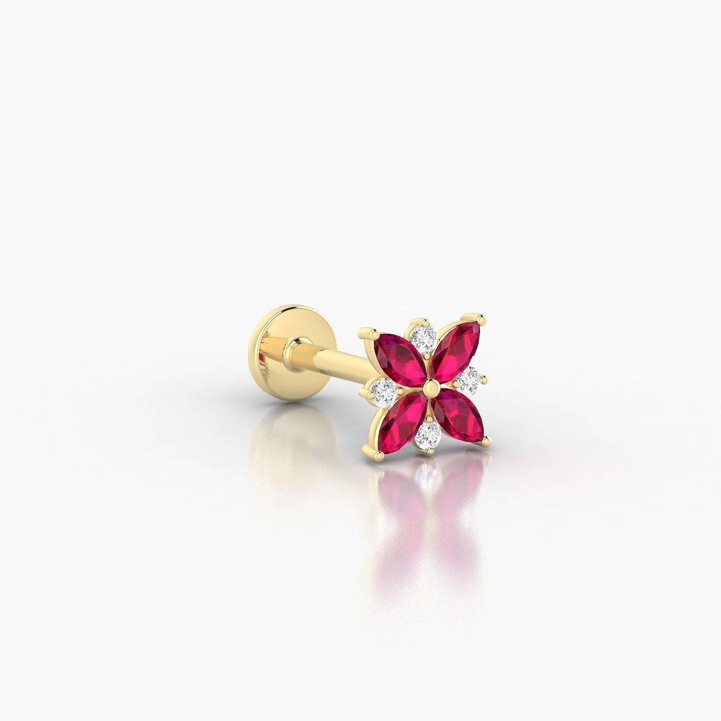 Aurore | 18k Yellow Gold 8 mm 5.5 mm Flower Ruby & Diamond Piercing